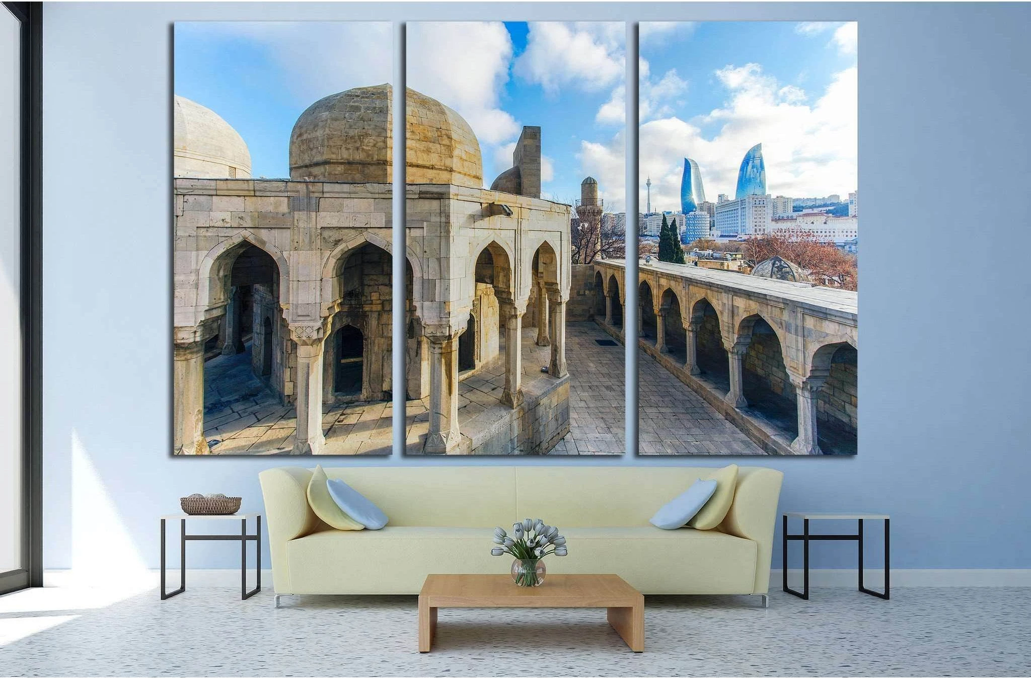 Old City in Baku, Flame Towers №1557 Ready to Hang Canvas Print - Zellart Canvas Prints ALL_Products, s-1557