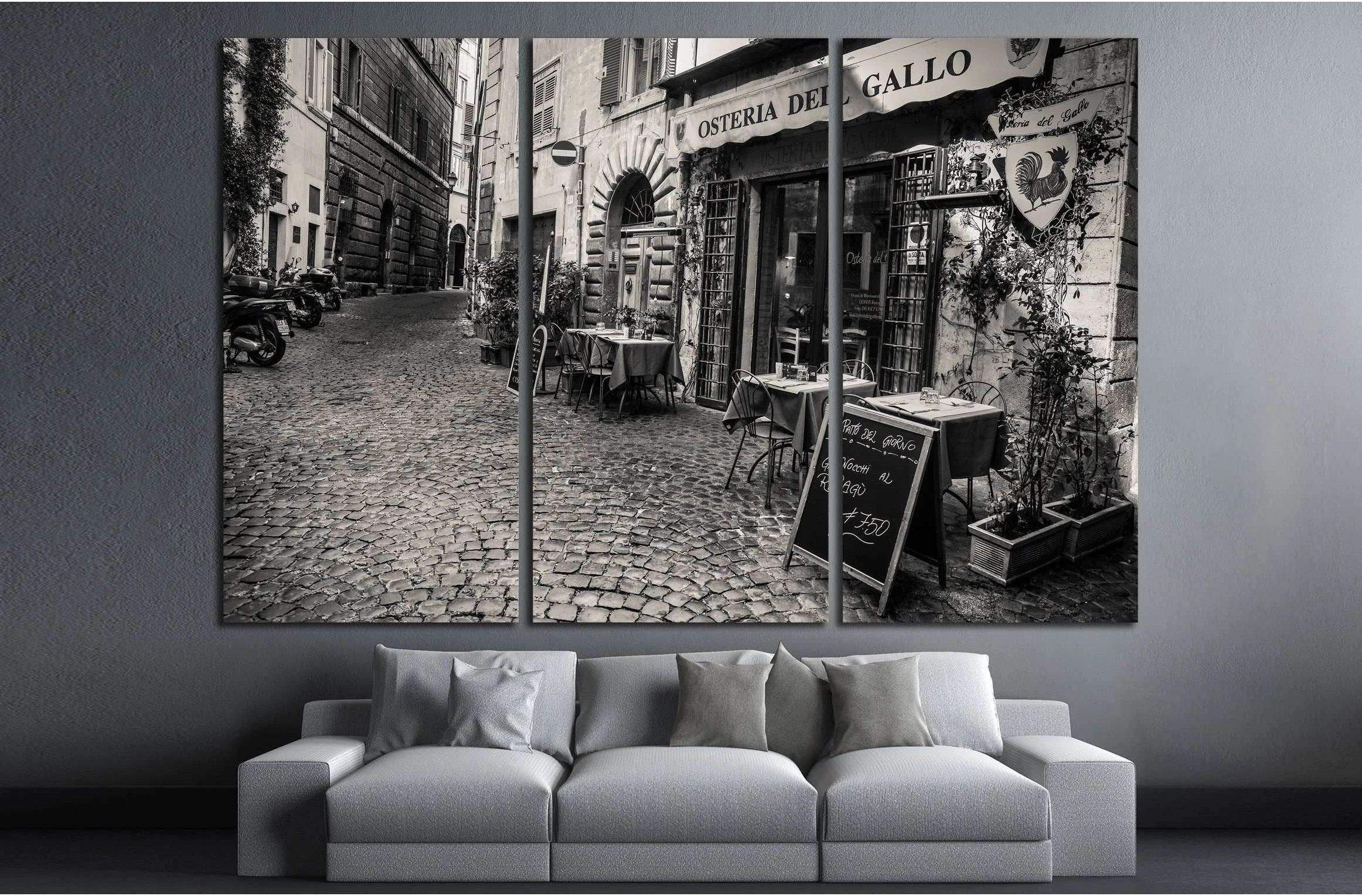 old cobbled street in the heart of Rome with its traditional Osteria type restaurants №3034 Ready to Hang Canvas Print - Zellart Canvas Prints ALL_Products, s-3034