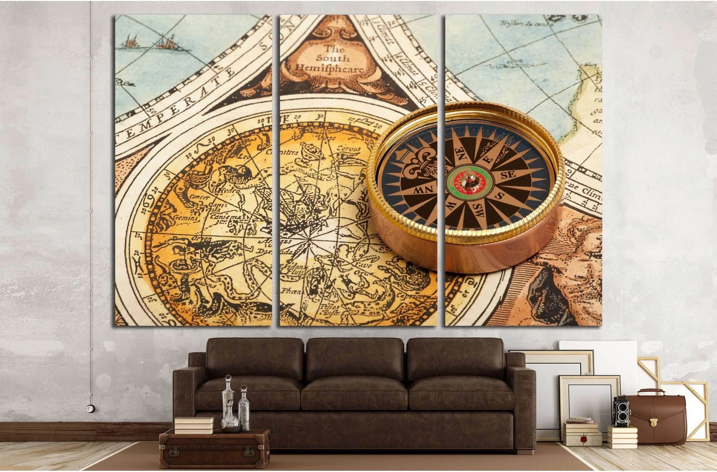Old compass on vintage retro map №2815 Ready to Hang Canvas Print - Zellart Canvas Prints ALL_Products, s-2815