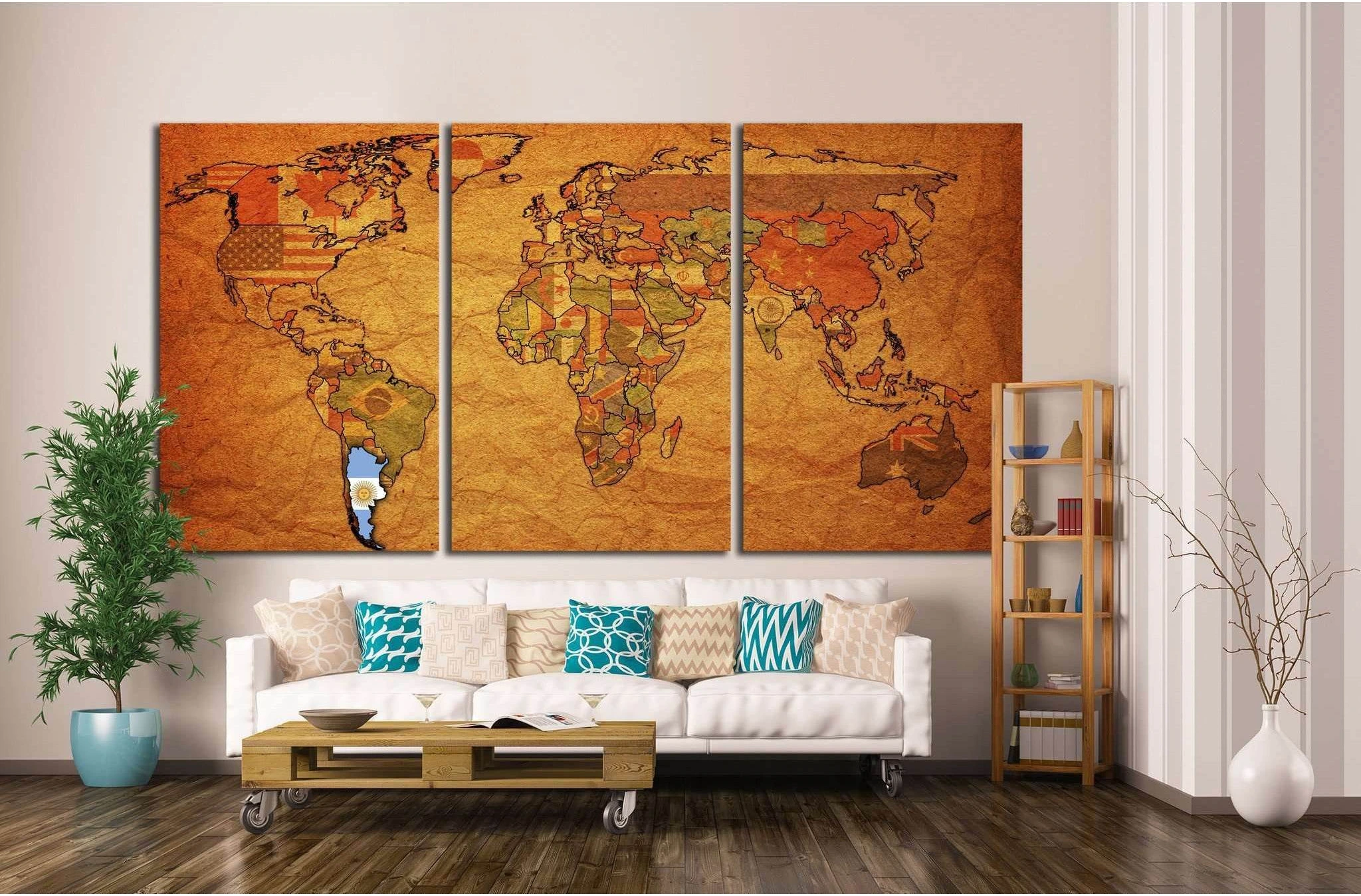 old political map of world with flag of argentina №1321 Ready to Hang Canvas Print - Zellart Canvas Prints ALL_Products, s-1321