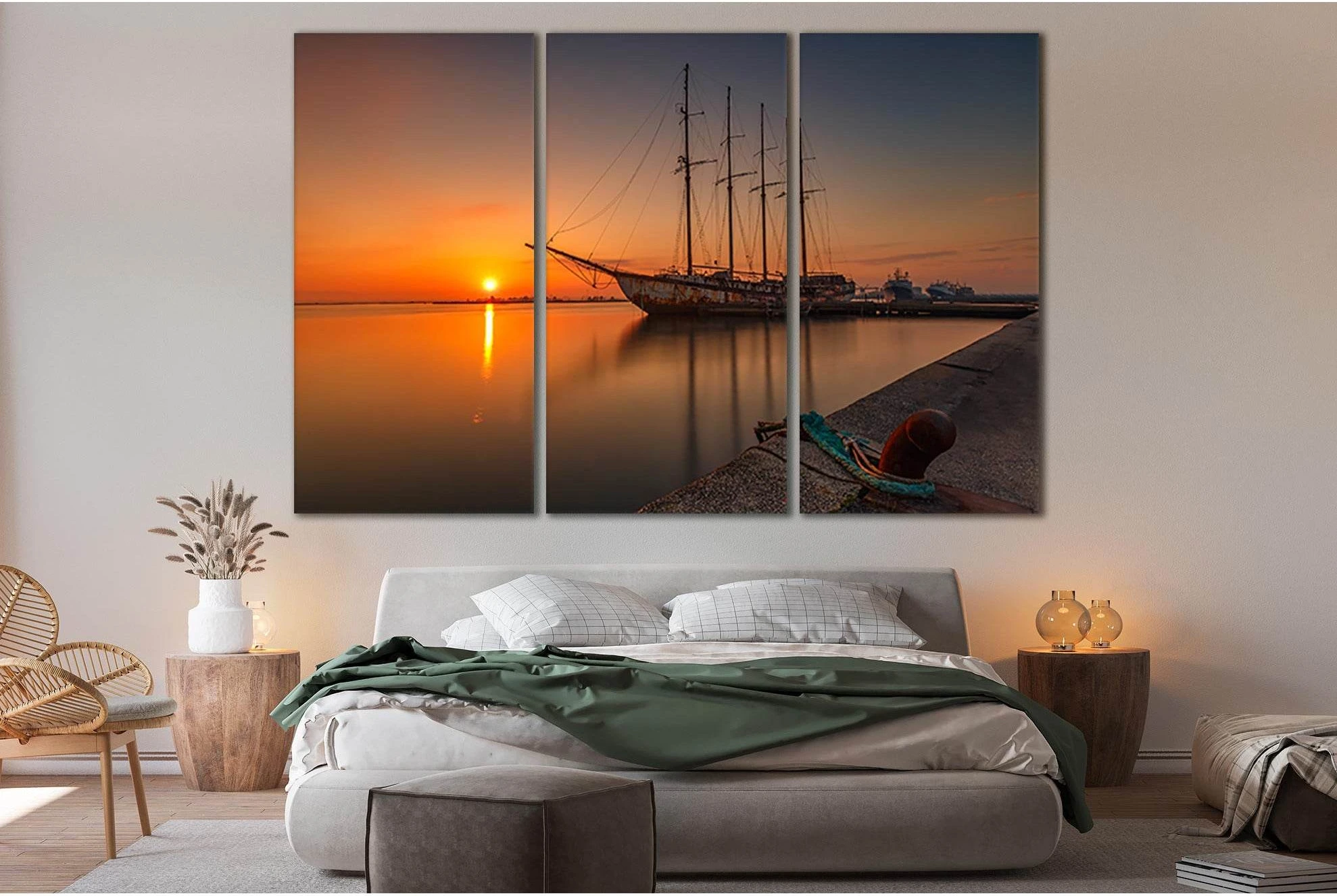 Old Ship At Sunset №SL213 Ready to Hang Canvas Print - Zellart Canvas Prints 0new, ALL_Products, SUNRISE & SUNSET WALL ART