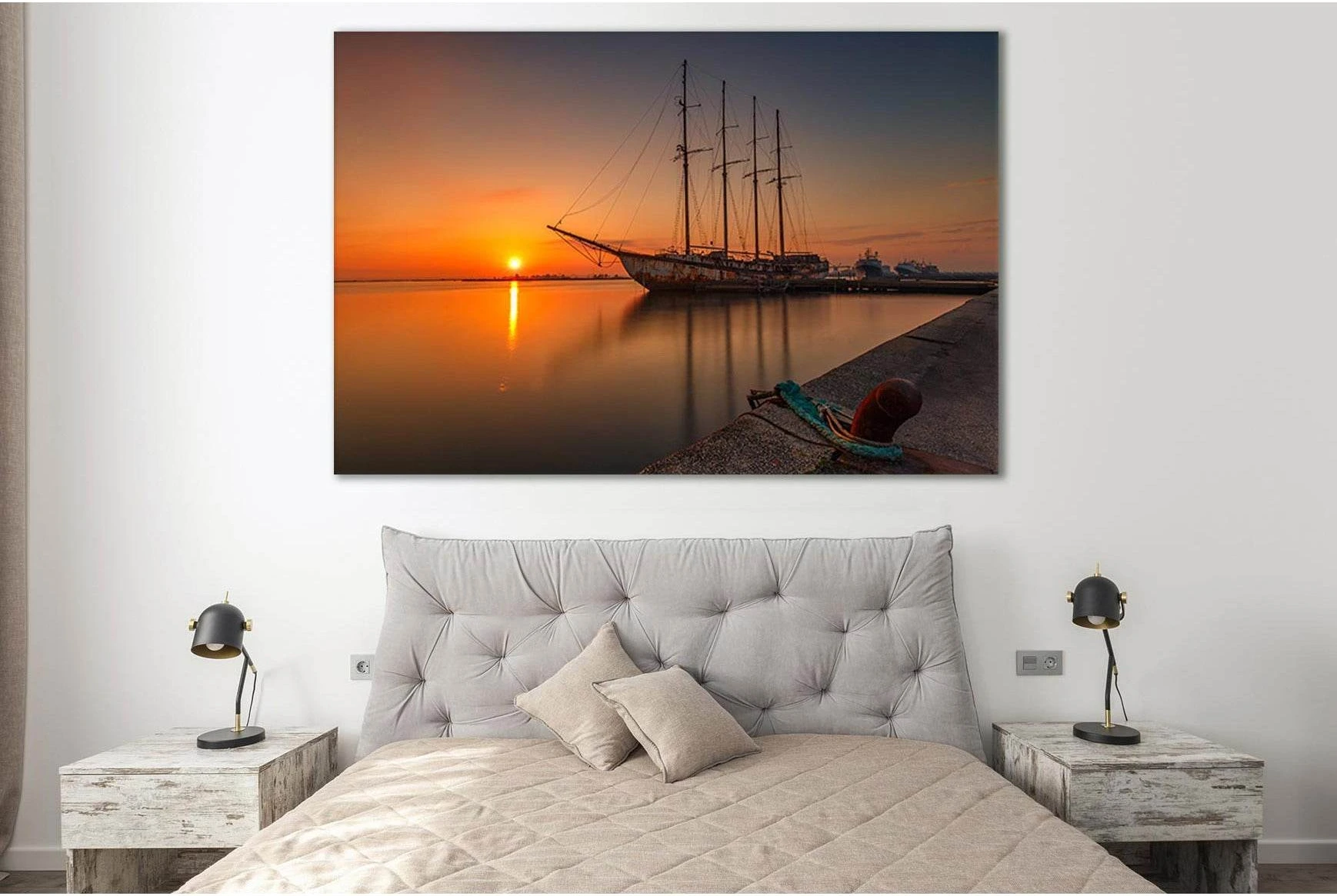 Old Ship At Sunset №SL213 Ready to Hang Canvas Print - Zellart Canvas Prints 0new, ALL_Products, SUNRISE & SUNSET WALL ART