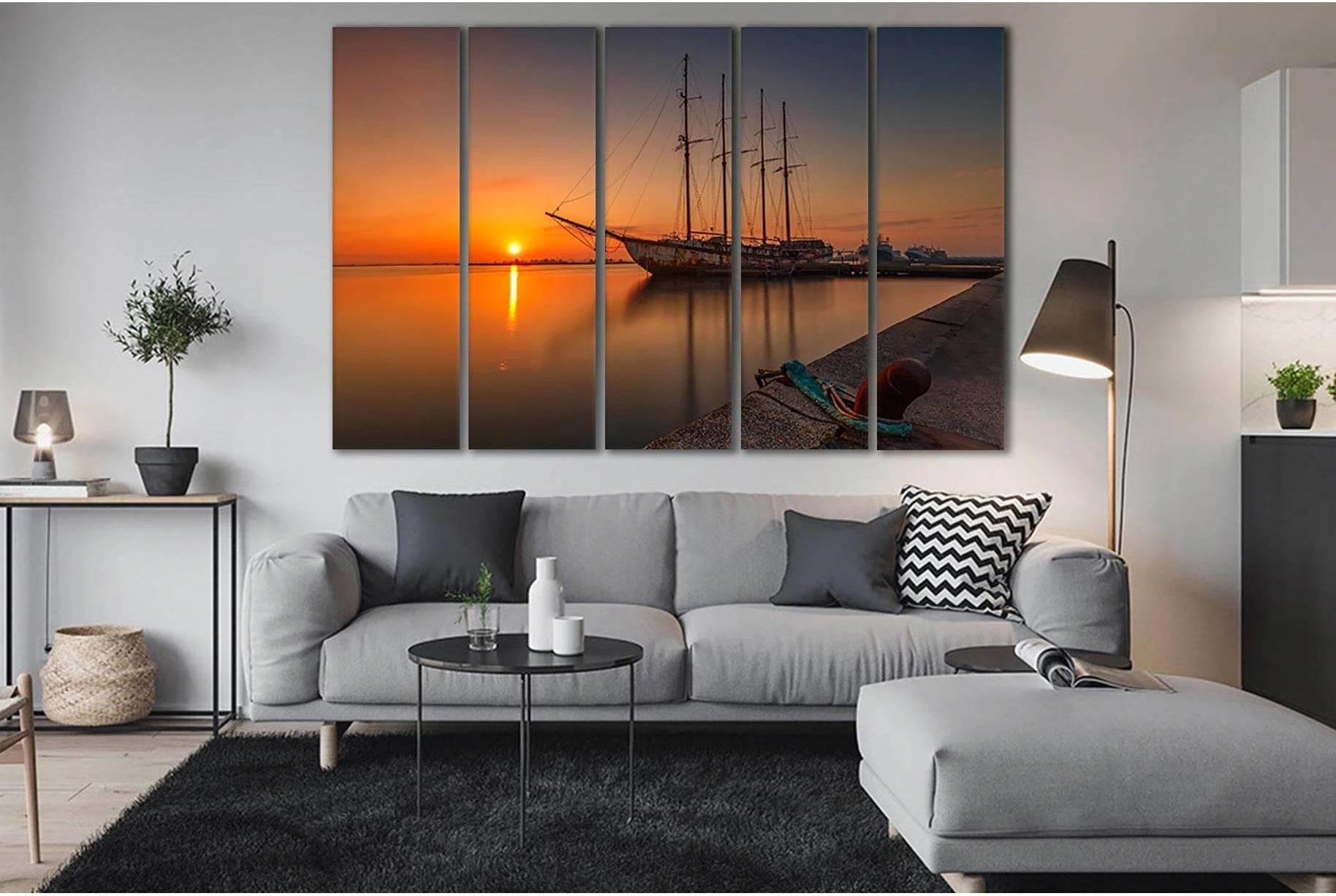 Old Ship At Sunset №SL213 Ready to Hang Canvas Print - Zellart Canvas Prints 0new, ALL_Products, SUNRISE & SUNSET WALL ART