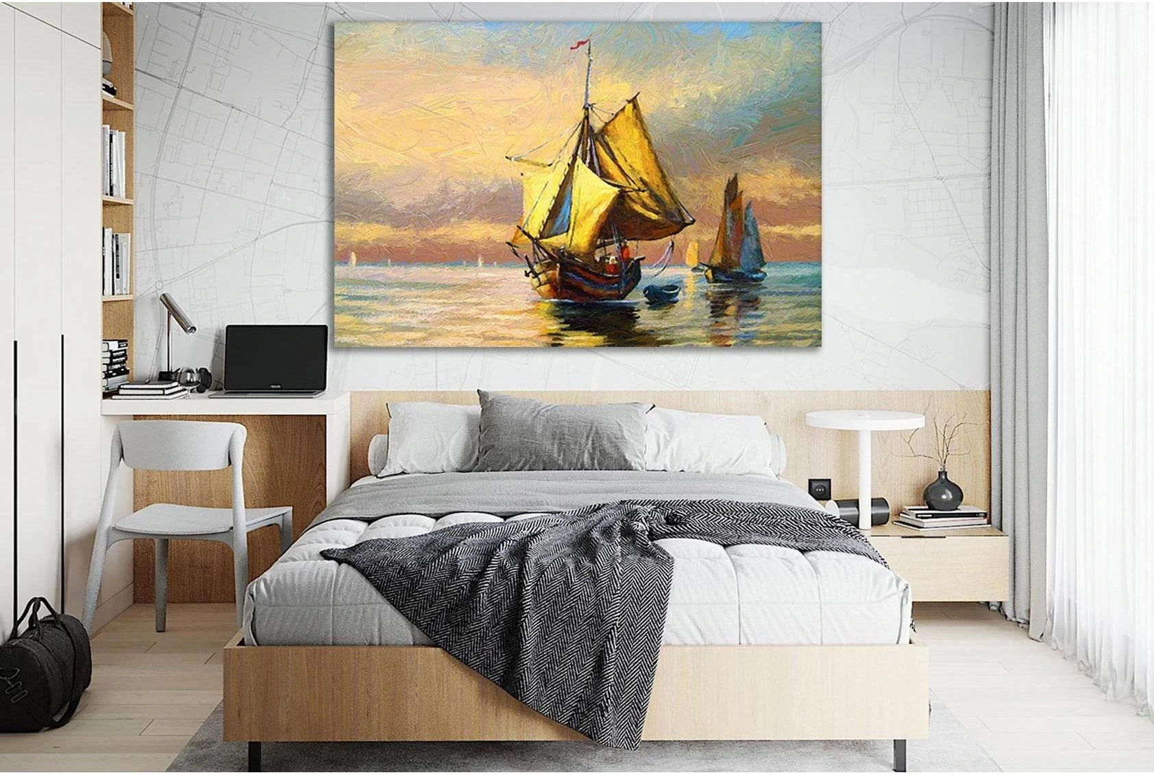 Old Ship On The Sea №SL606 Ready to Hang Canvas Print - Zellart Canvas Prints 0new, ALL_Products, Oil Painting Wall Art