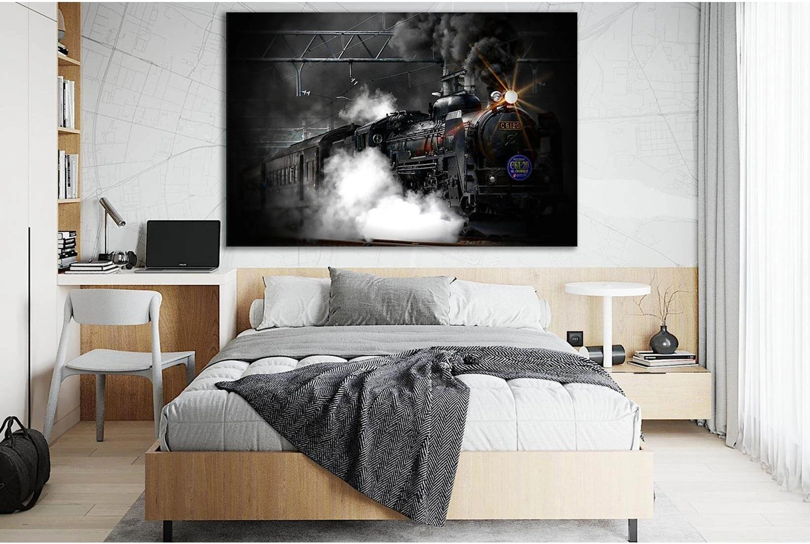 Old Steam Train №SL750 Ready to Hang Canvas Print - Zellart Canvas Prints 0new, ALL_Products, Engine, Engines Wall Art