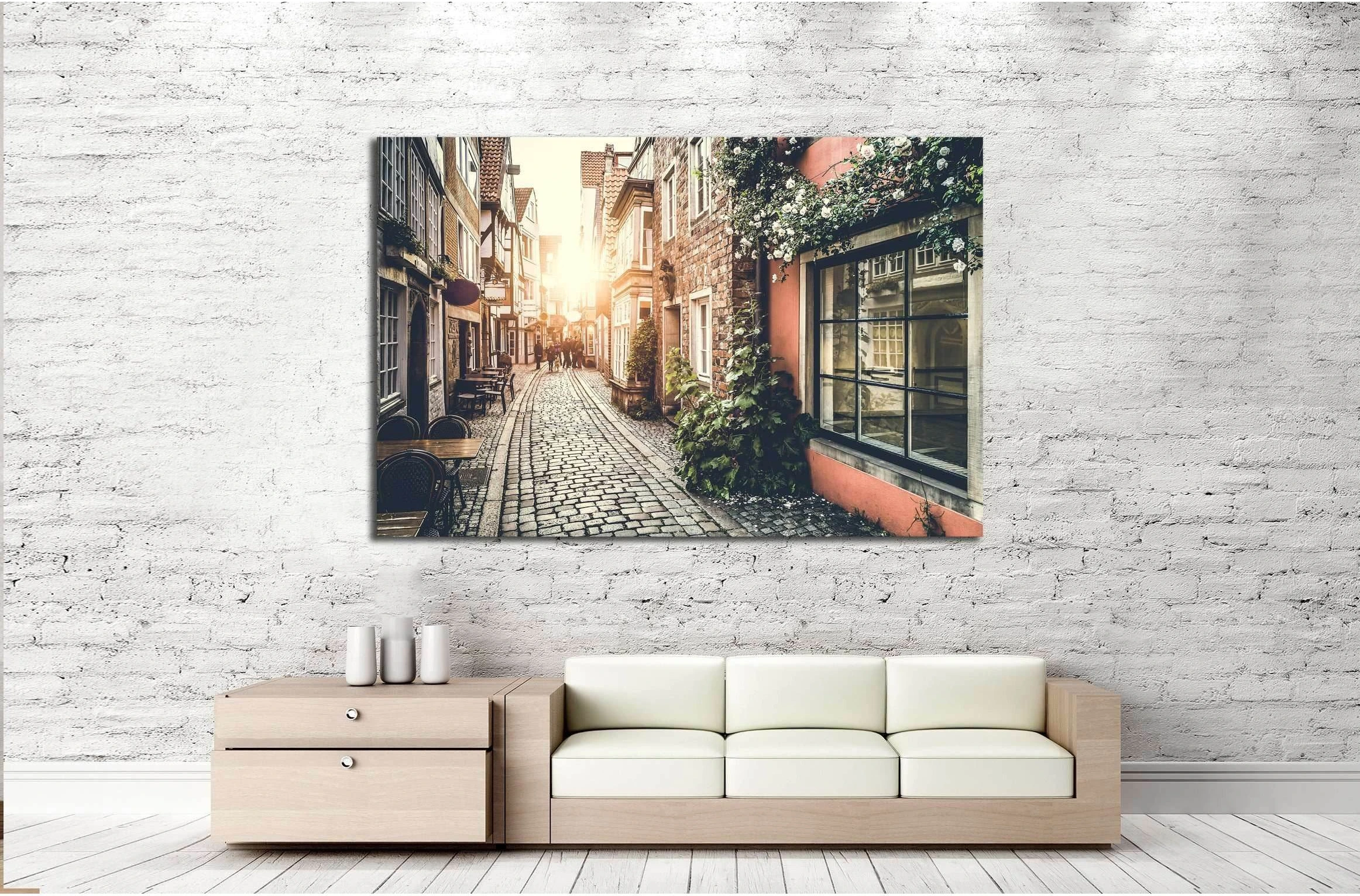 Old town in Europe at sunset with retro vintage №2648 Ready to Hang Canvas Print - Zellart Canvas Prints ALL_Products, s-2648
