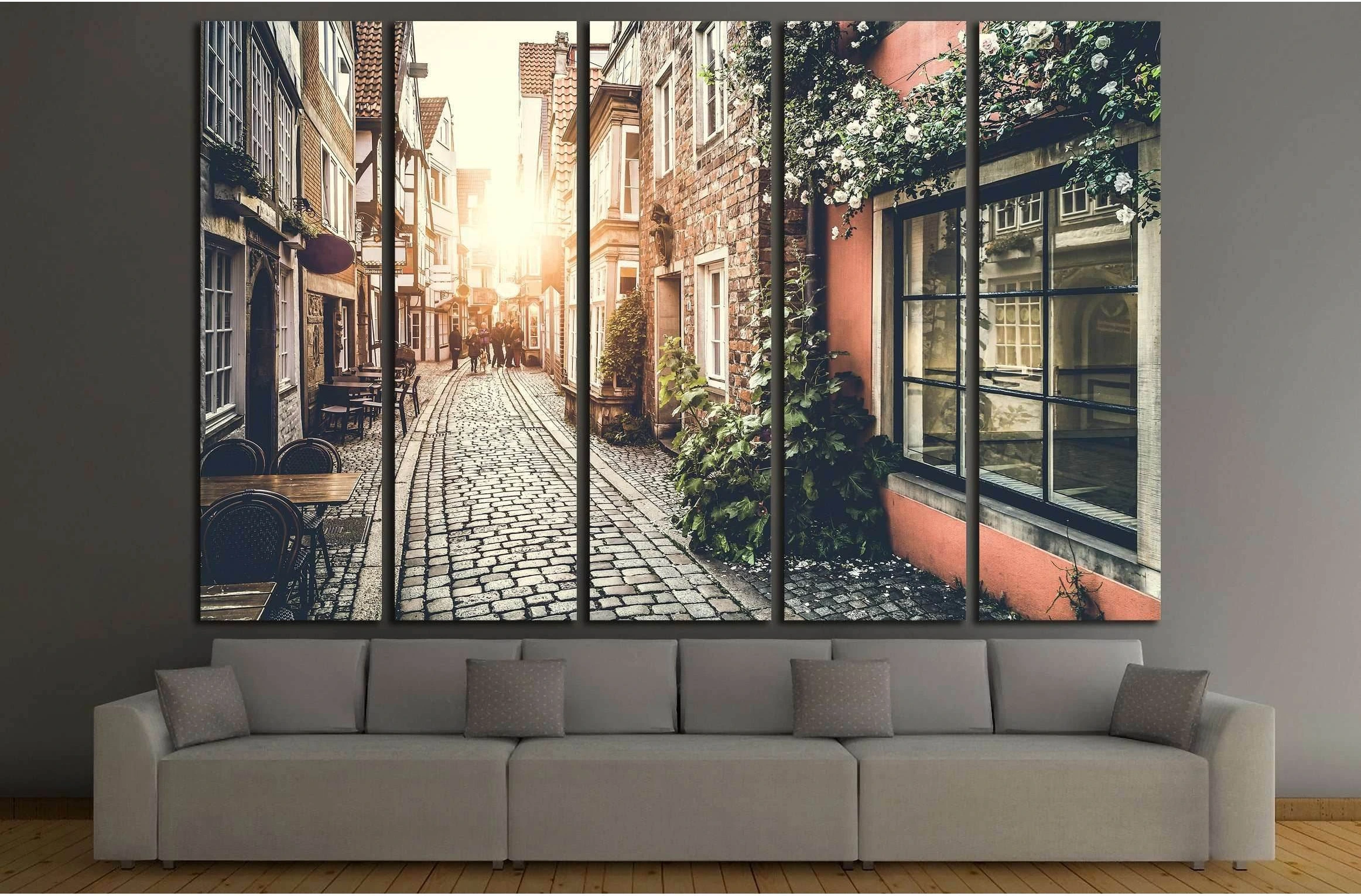 Old town in Europe at sunset with retro vintage №2648 Ready to Hang Canvas Print - Zellart Canvas Prints ALL_Products, s-2648