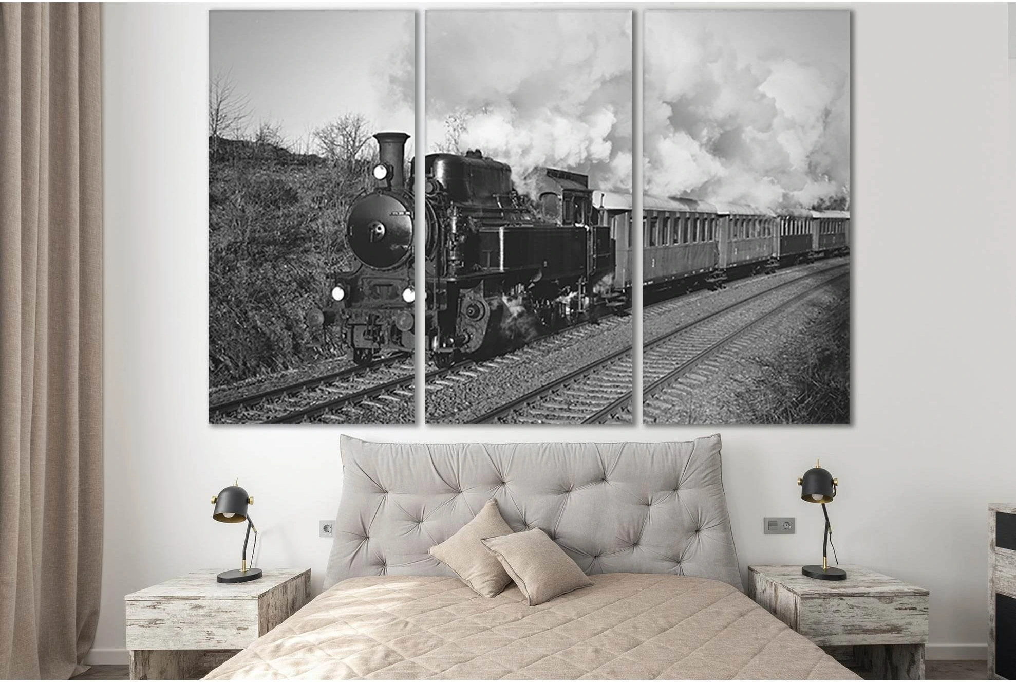 Old Train Riding Road №SL738 Ready to Hang Canvas Print - Zellart Canvas Prints 0new, ALL_Products, Engine, Engines Wall Art