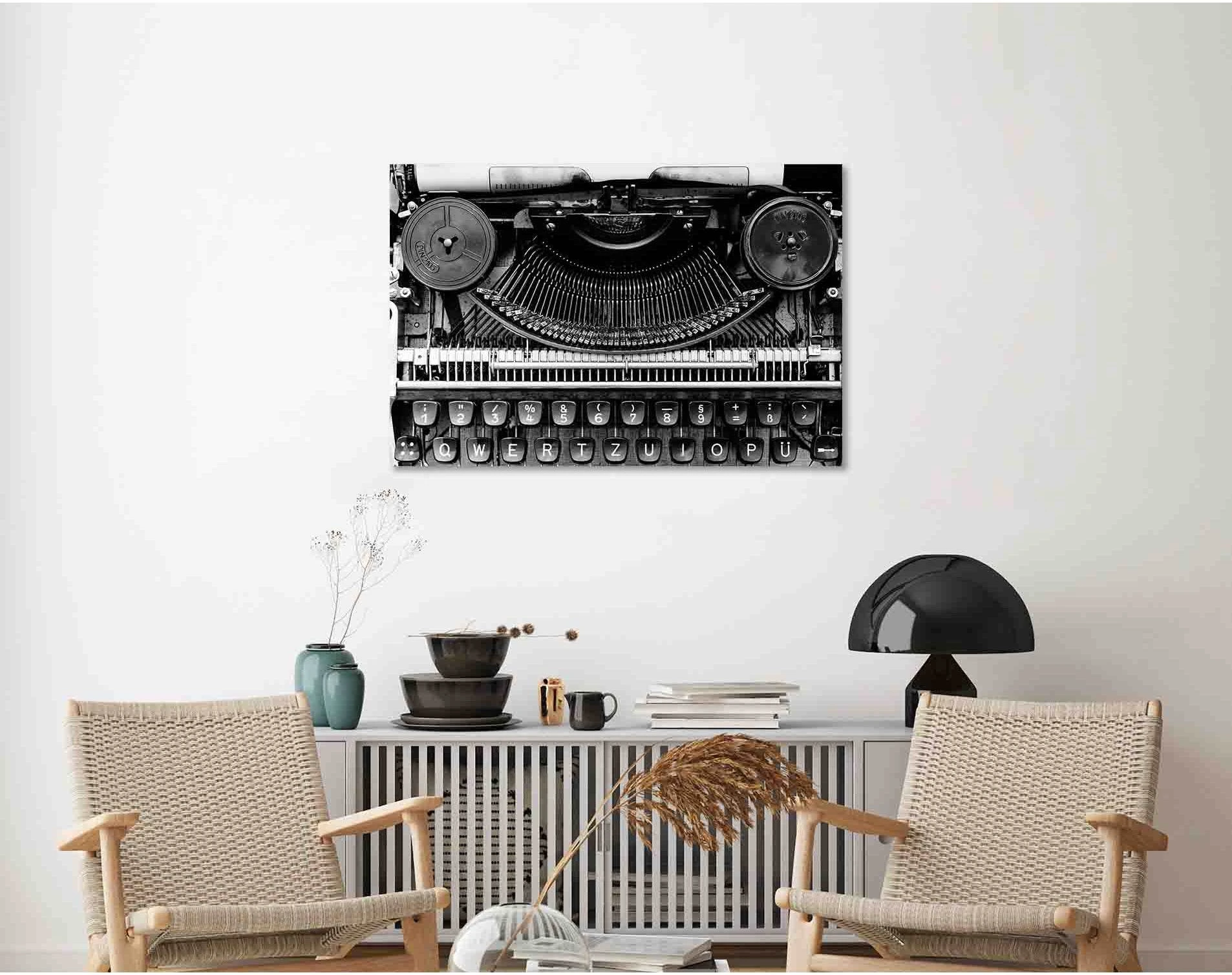 Old typewriter №D2847 Ready to Hang Canvas Print - Zellart Canvas Prints 0new, ALL_Products, Black & White Wall Art