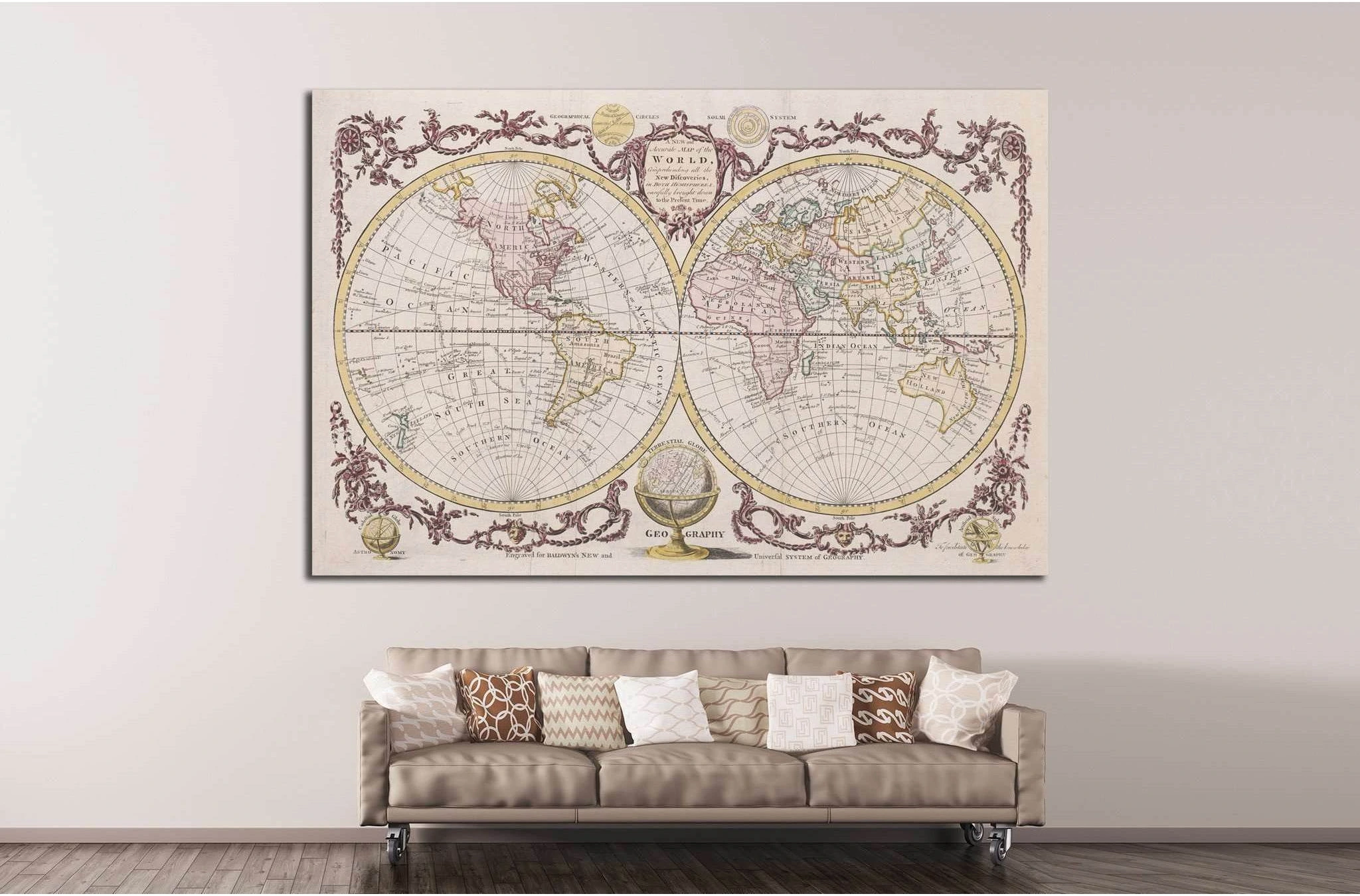 Old World Map №1470 Ready to Hang Canvas Print - Zellart Canvas Prints ALL_Products, s-1470