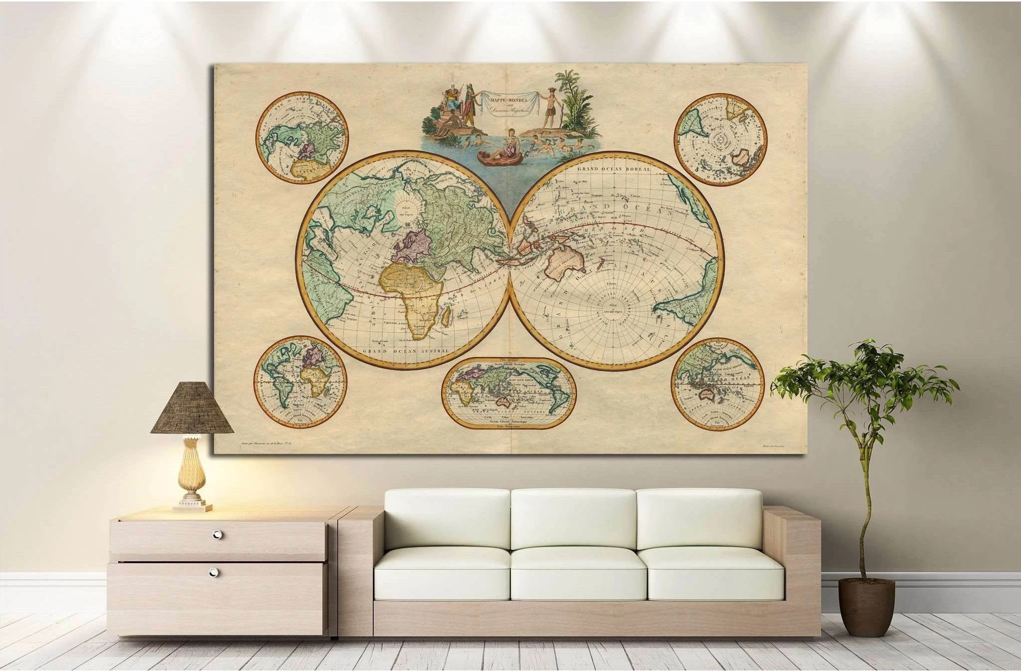 Old World Map №1473 Ready to Hang Canvas Print - Zellart Canvas Prints ALL_Products, s-1473