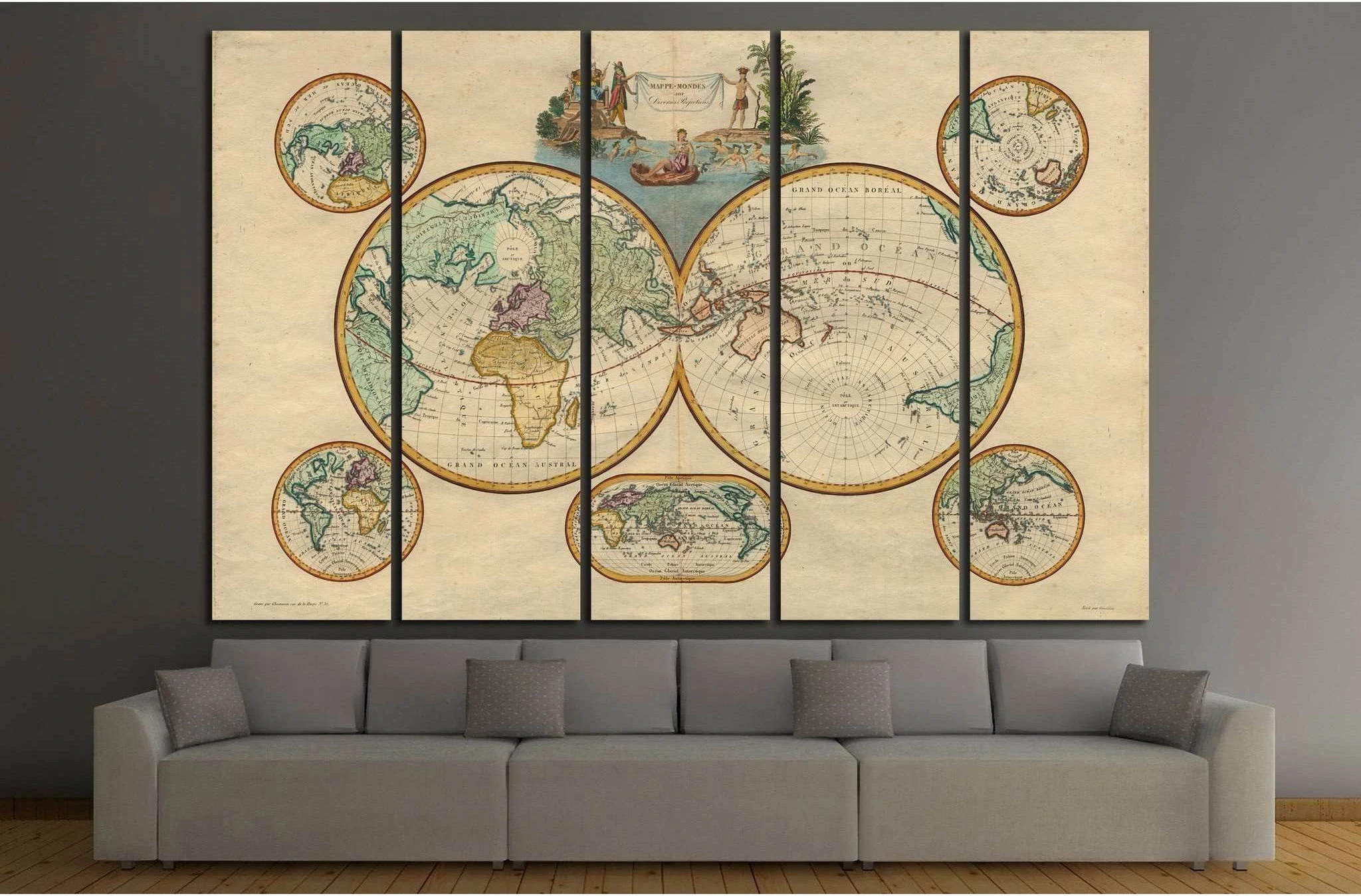 Old World Map №1473 Ready to Hang Canvas Print - Zellart Canvas Prints ALL_Products, s-1473