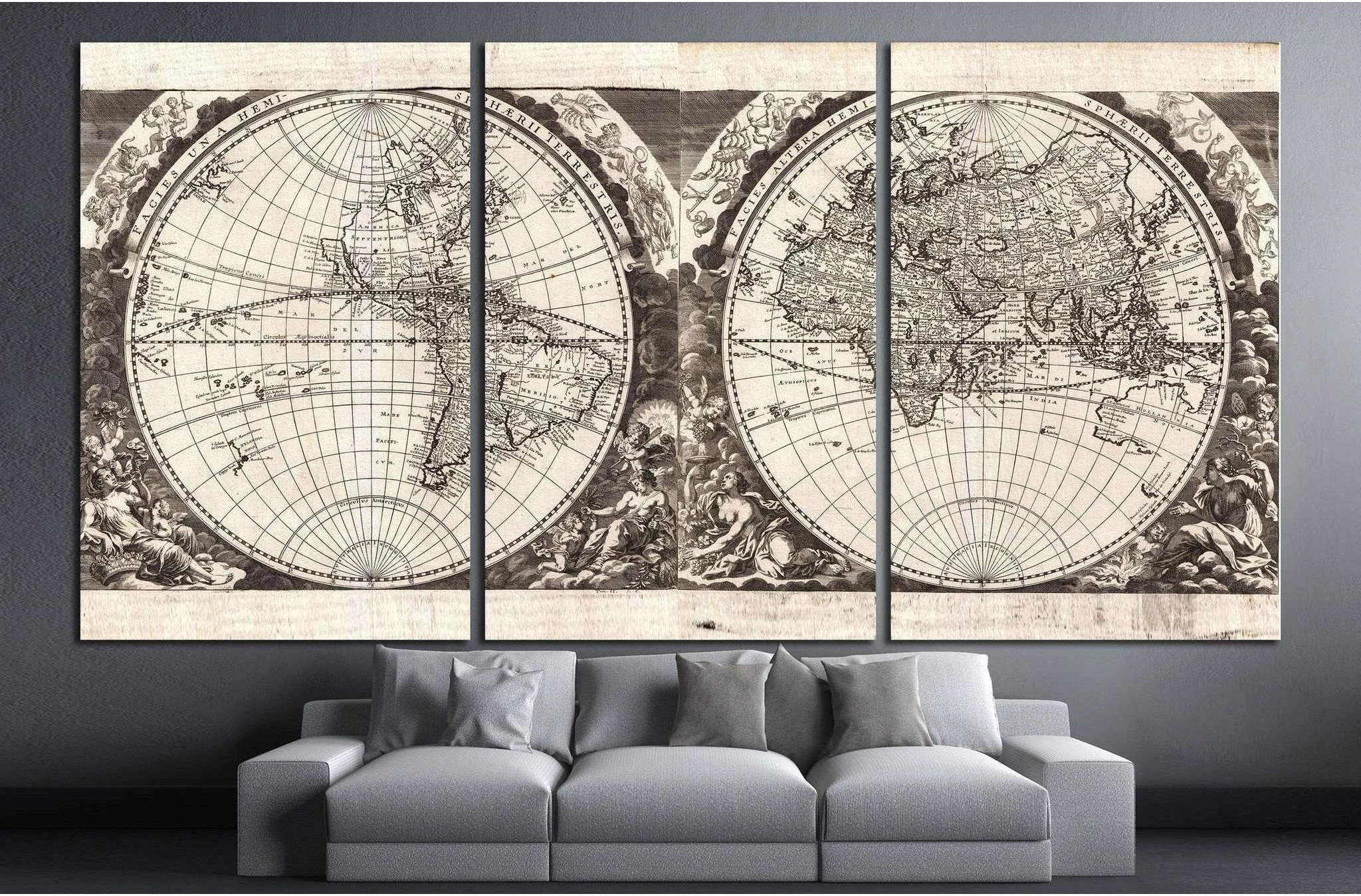 Old World Map №1476 Ready to Hang Canvas Print - Zellart Canvas Prints ALL_Products, s-1476