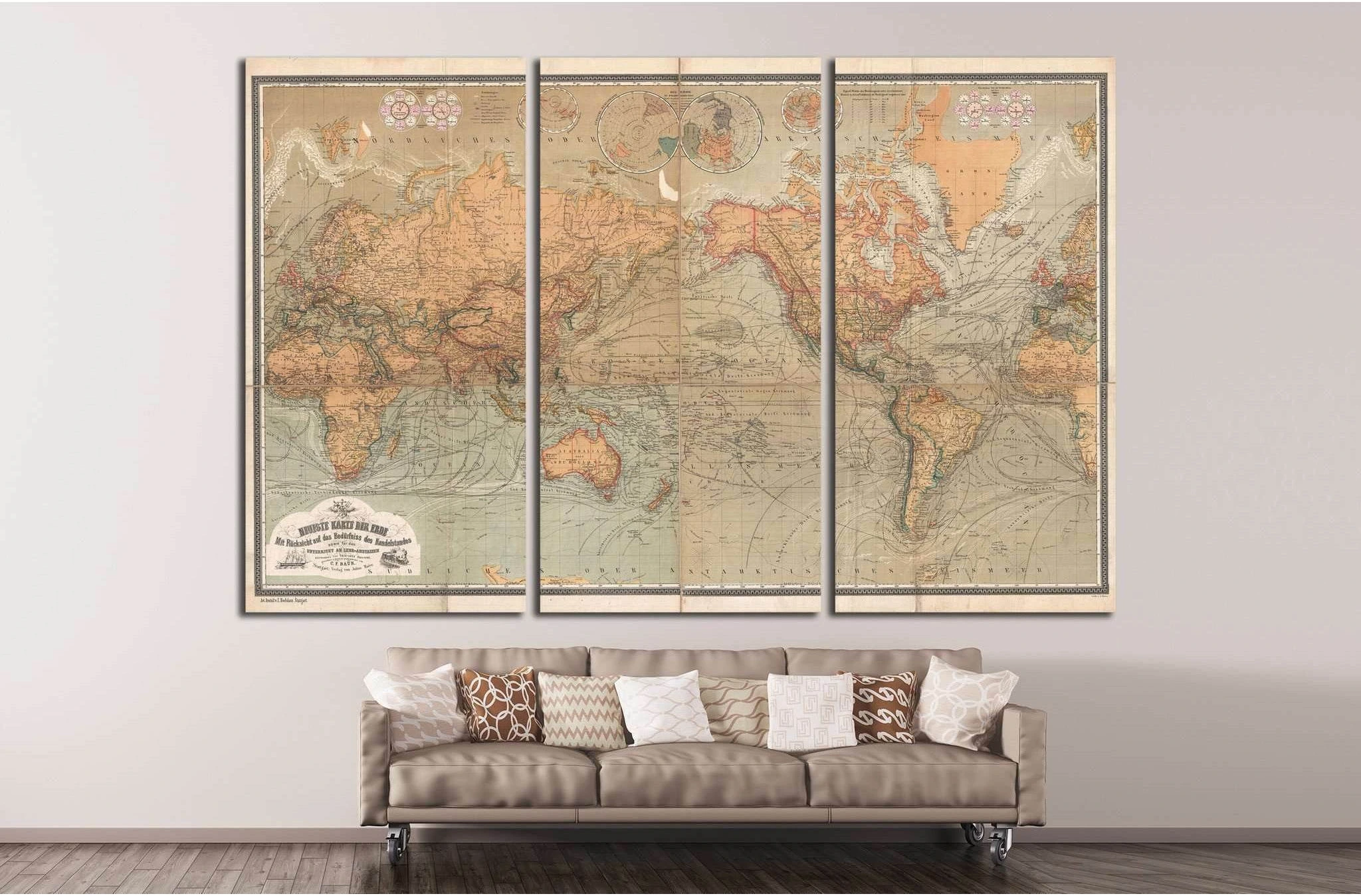 Old World Map №1481 Ready to Hang Canvas Print - Zellart Canvas Prints ALL_Products, s-1481