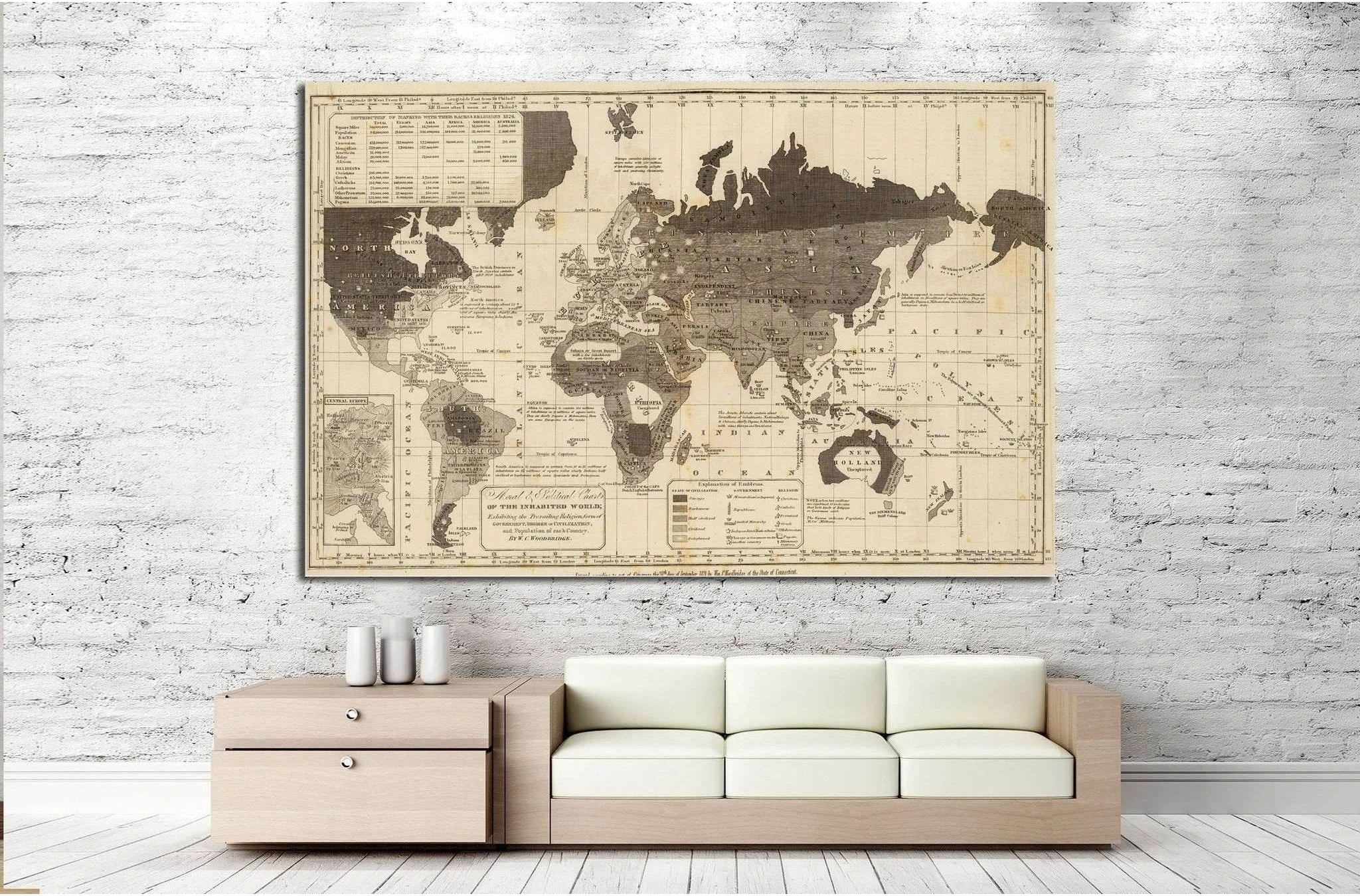 Old World Map №1491 Ready to Hang Canvas Print - Zellart Canvas Prints ALL_Products, s-1491