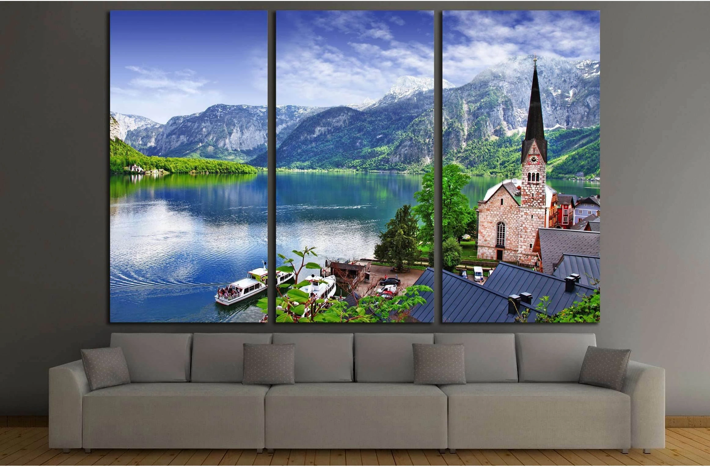 One of the most beautiful lakes and villages of Europe - Hallstatt in Austria №2628 Ready to Hang Canvas Print - Zellart Canvas Prints ALL_Products, s-2628