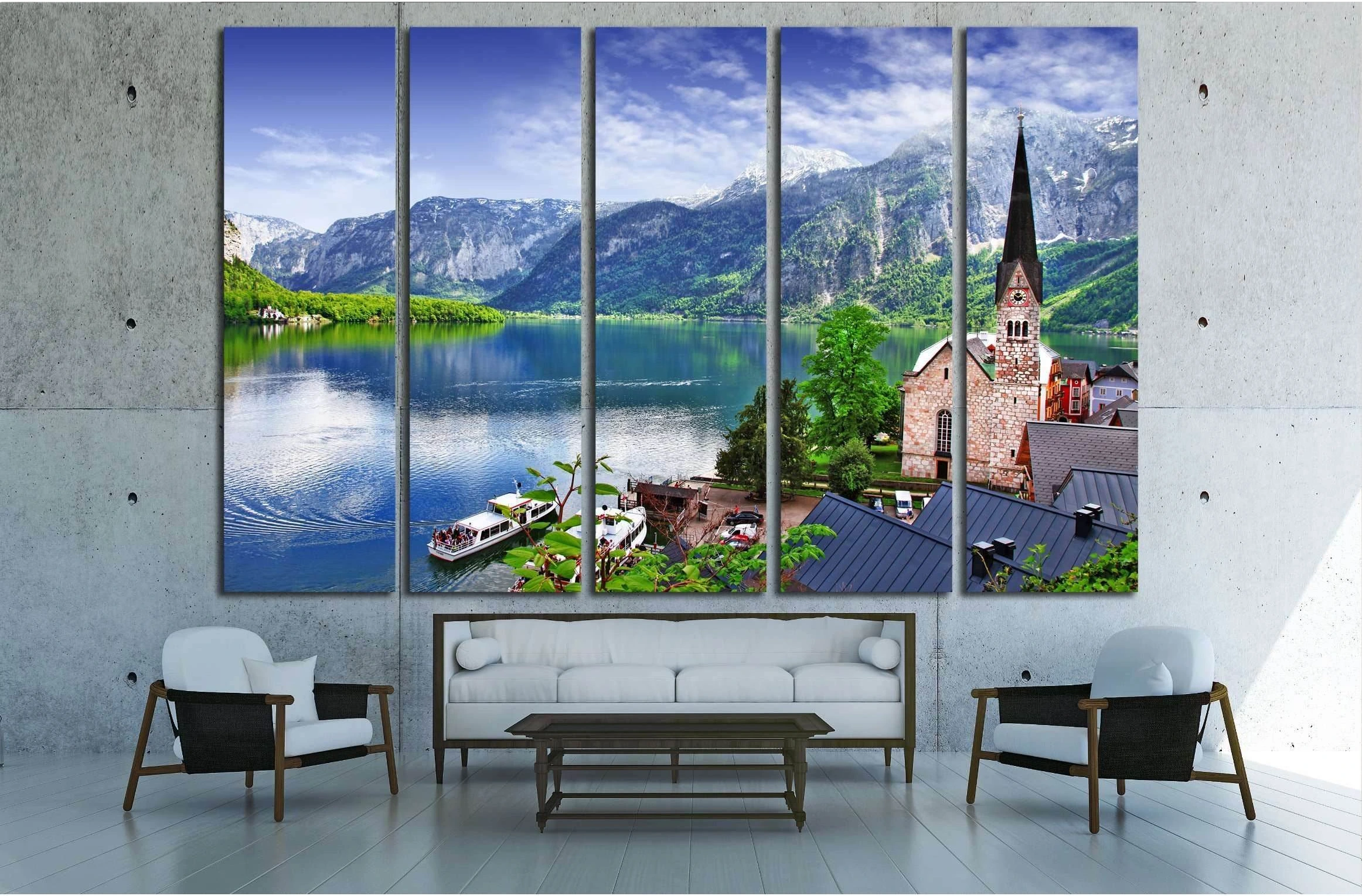 One of the most beautiful lakes and villages of Europe - Hallstatt in Austria №2628 Ready to Hang Canvas Print - Zellart Canvas Prints ALL_Products, s-2628