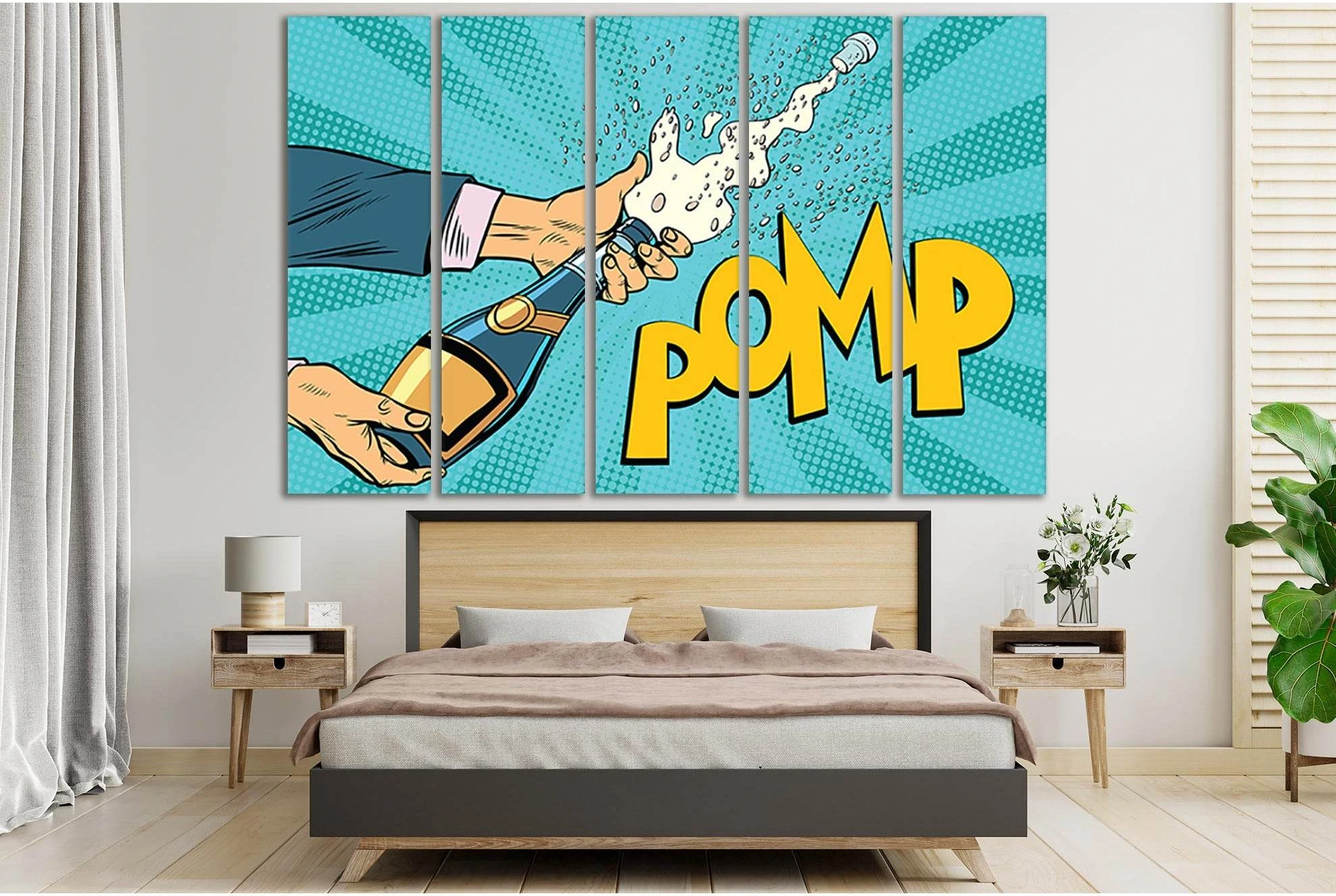 Opening Champagne Bottles Pop Art №SL534 Ready to Hang Canvas Print - Zellart Canvas Prints 0new, ALL_Products, Pop ART