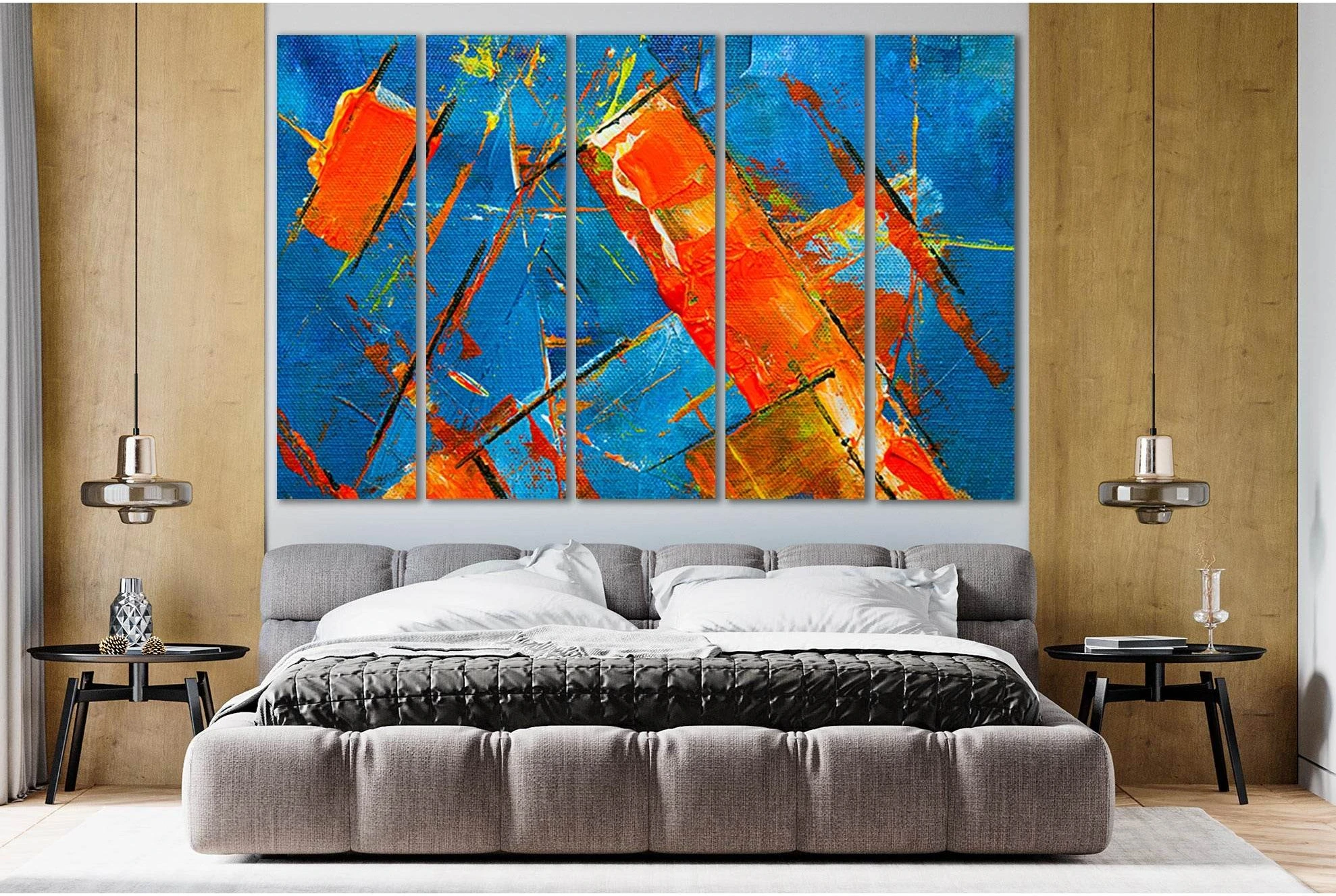 Orange And Blue Abstract Painting №SL560 Ready to Hang Canvas Print - Zellart Canvas Prints 0new, ALL_Products, Oil Painting Wall Art