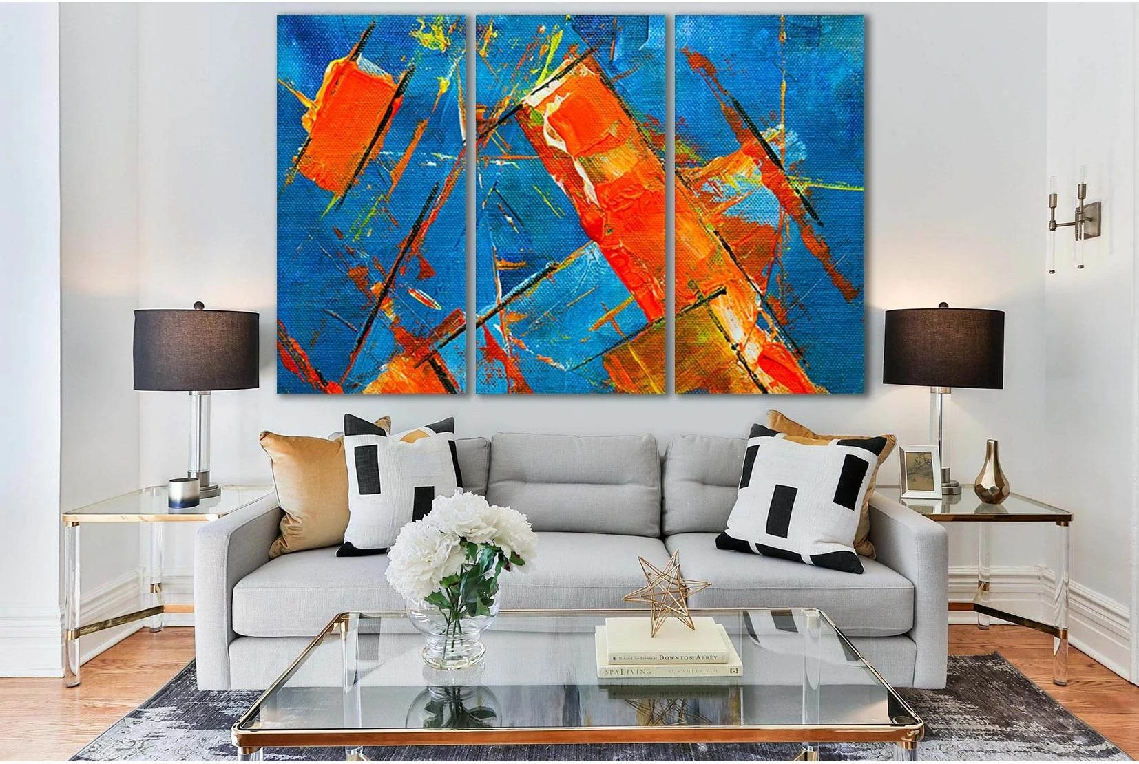 Orange And Blue Abstract Painting №SL560 Ready to Hang Canvas Print - Zellart Canvas Prints 0new, ALL_Products, Oil Painting Wall Art