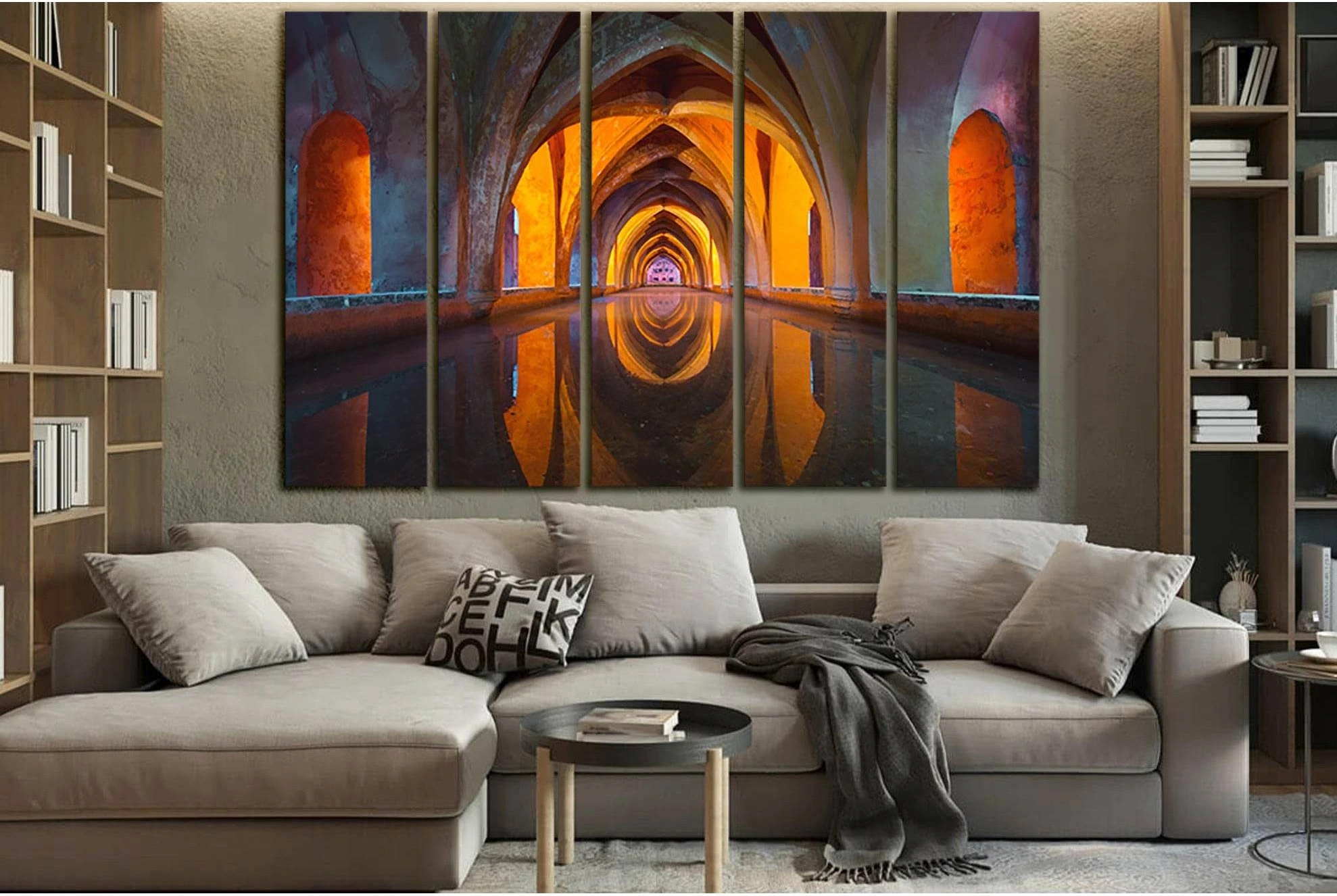 Orange And Gray Tunnel №SL1361 Ready to Hang Canvas Print - Zellart Canvas Prints 0new, ALL_Products, Architecture