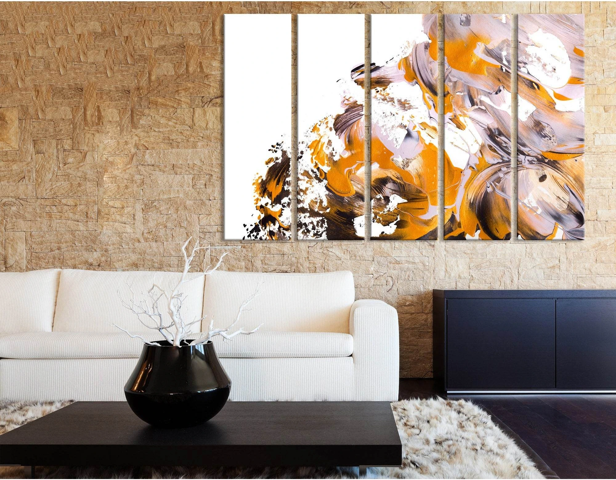 Orange And White Trendy Abstract №04409 Ready to Hang Canvas Print - Zellart Canvas Prints ALL_Products
