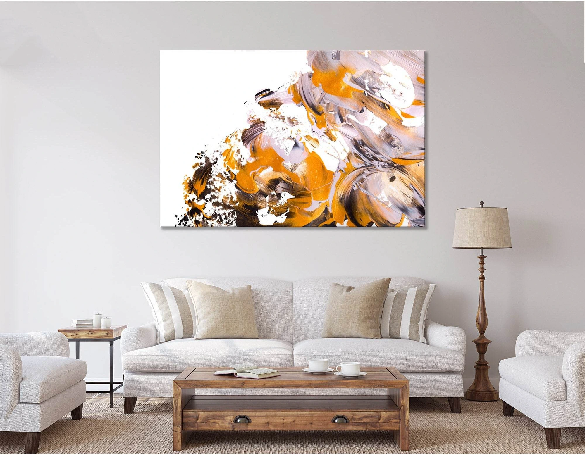 Orange And White Trendy Abstract №04409 Ready to Hang Canvas Print - Zellart Canvas Prints ALL_Products