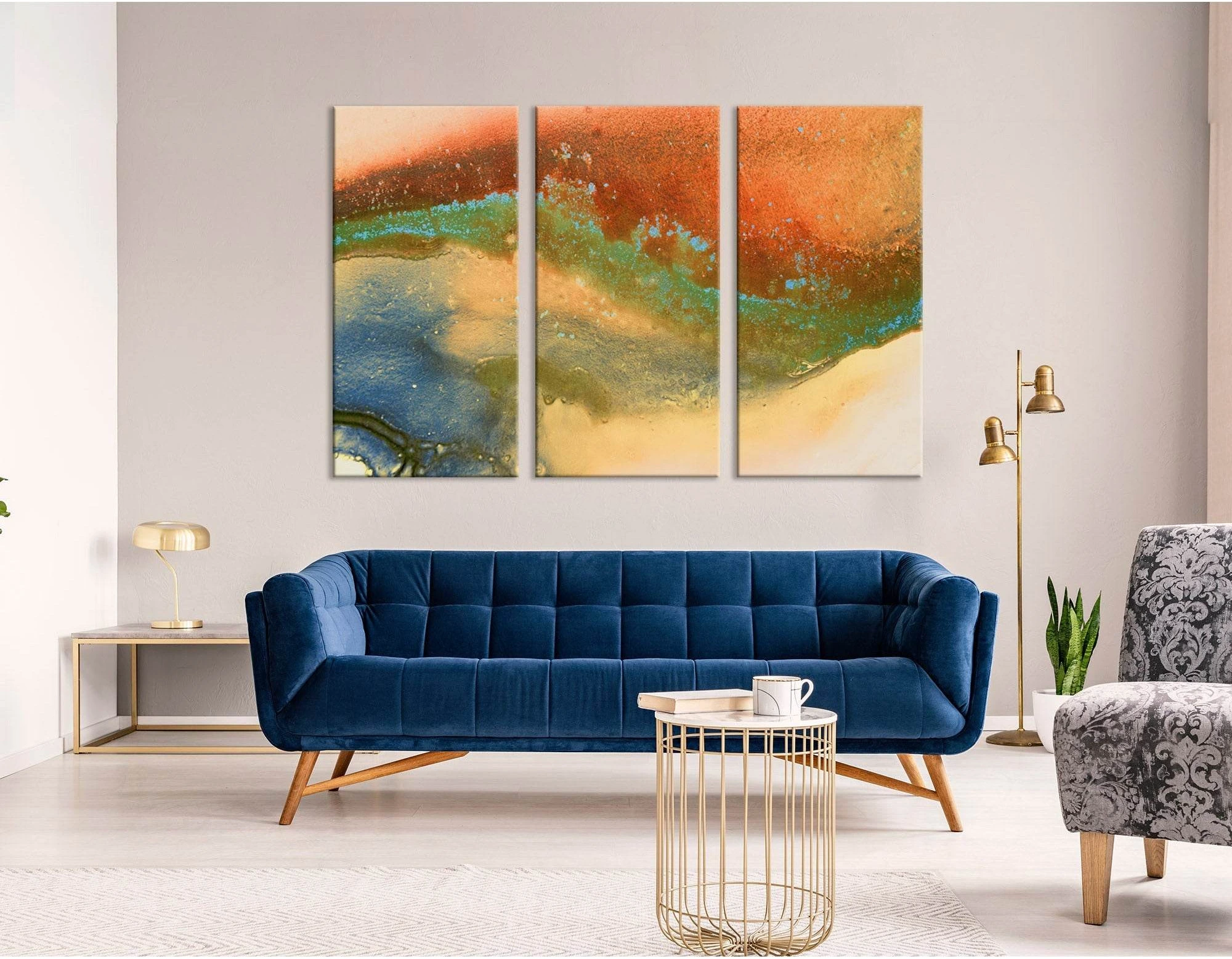 Orange, Blue, Yellow And Green Abstract №04283 Ready to Hang Canvas Print - Zellart Canvas Prints ALL_Products