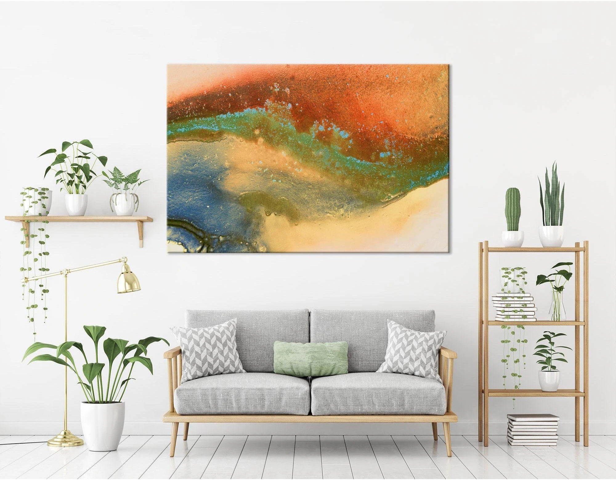 Orange, Blue, Yellow And Green Abstract №04283 Ready to Hang Canvas Print - Zellart Canvas Prints ALL_Products