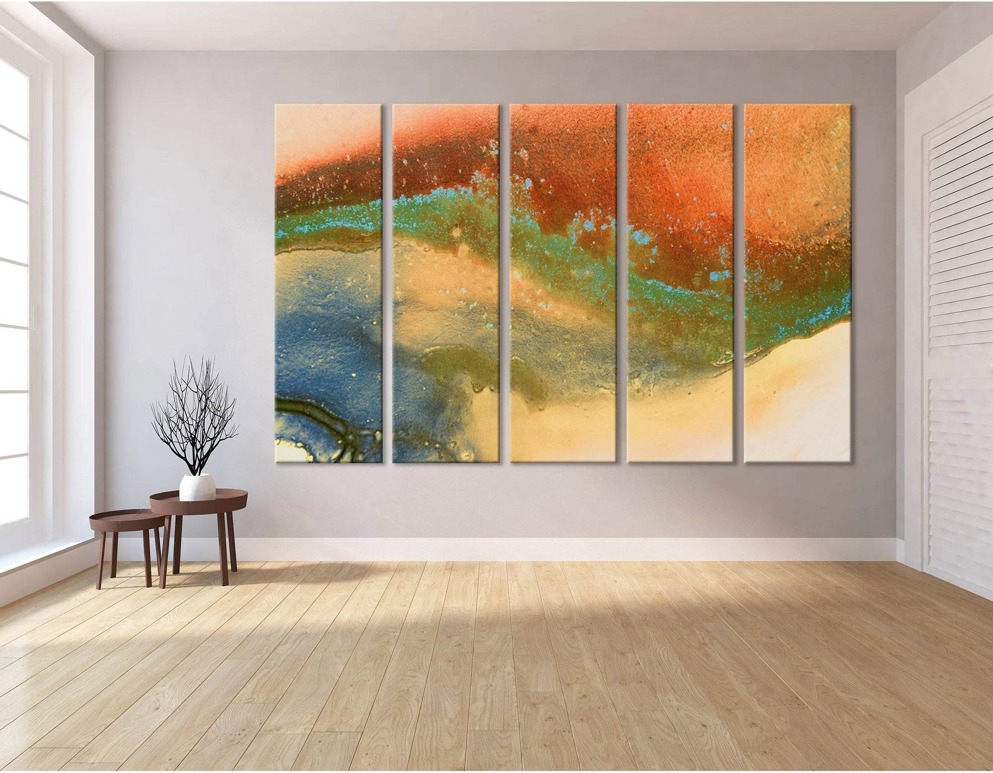 Orange, Blue, Yellow And Green Abstract №04283 Ready to Hang Canvas Print - Zellart Canvas Prints ALL_Products