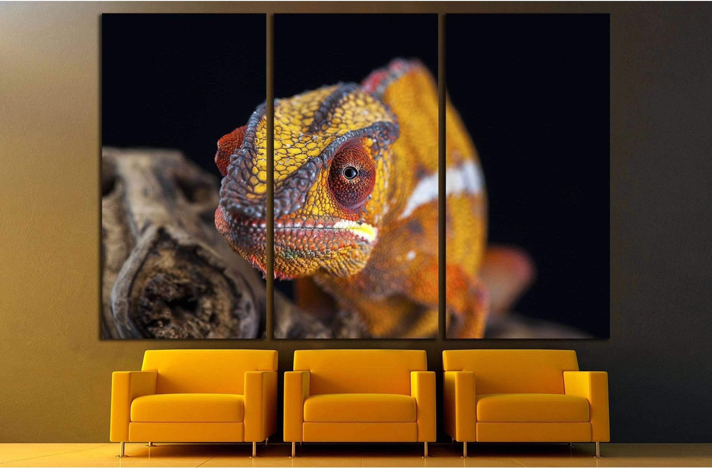 orange chameleon isolated on black background №3261 Ready to Hang Canvas Print - Zellart Canvas Prints ALL_Products, s-3261