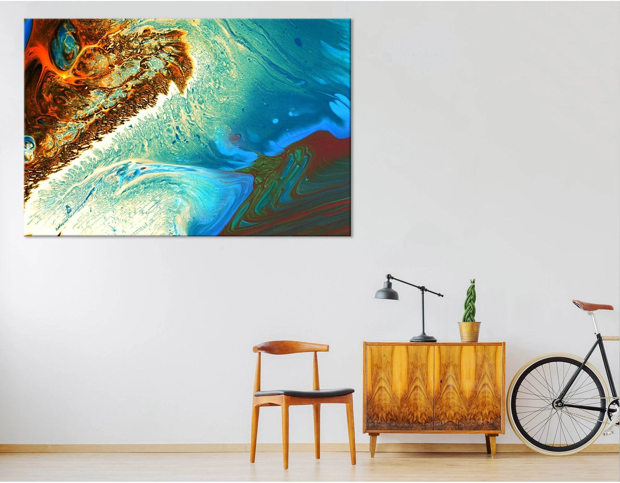 Orange, Green And Blue Abstract №04302 Ready to Hang Canvas Print - Zellart Canvas Prints ALL_Products
