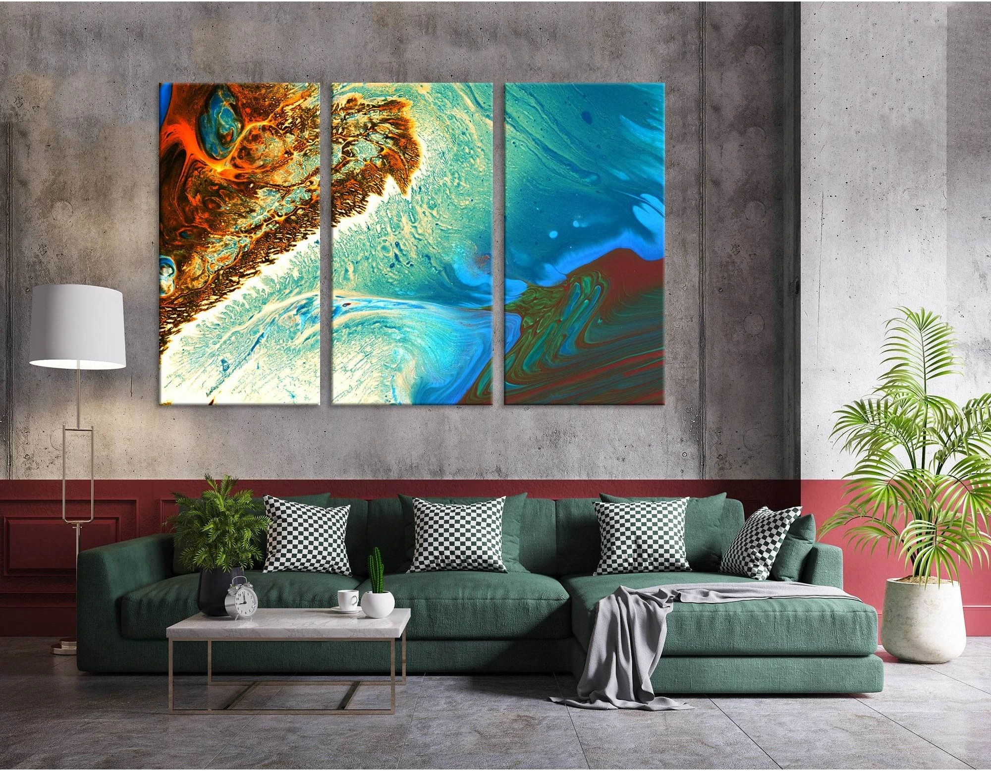Orange, Green And Blue Abstract №04302 Ready to Hang Canvas Print - Zellart Canvas Prints ALL_Products