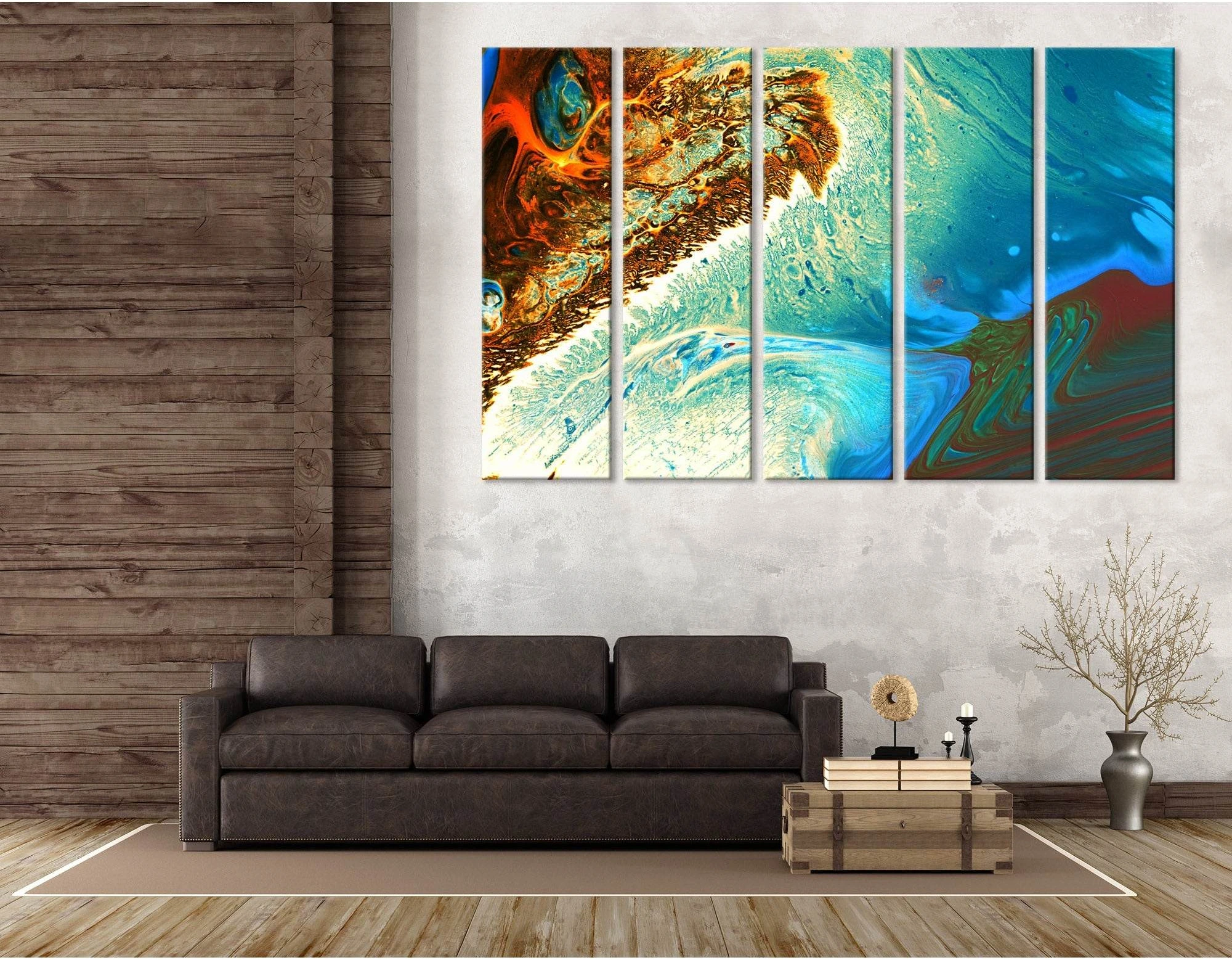 Orange, Green And Blue Abstract №04302 Ready to Hang Canvas Print - Zellart Canvas Prints ALL_Products