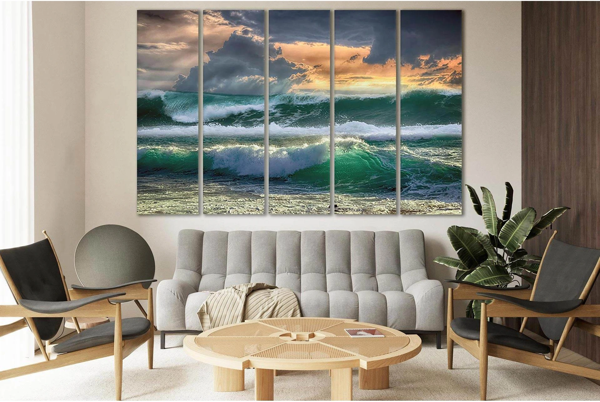Orange Sunset And Turquoise Waves №SL178 Ready to Hang Canvas Print - Zellart Canvas Prints 0new, ALL_Products, Beach Ocean & Waves