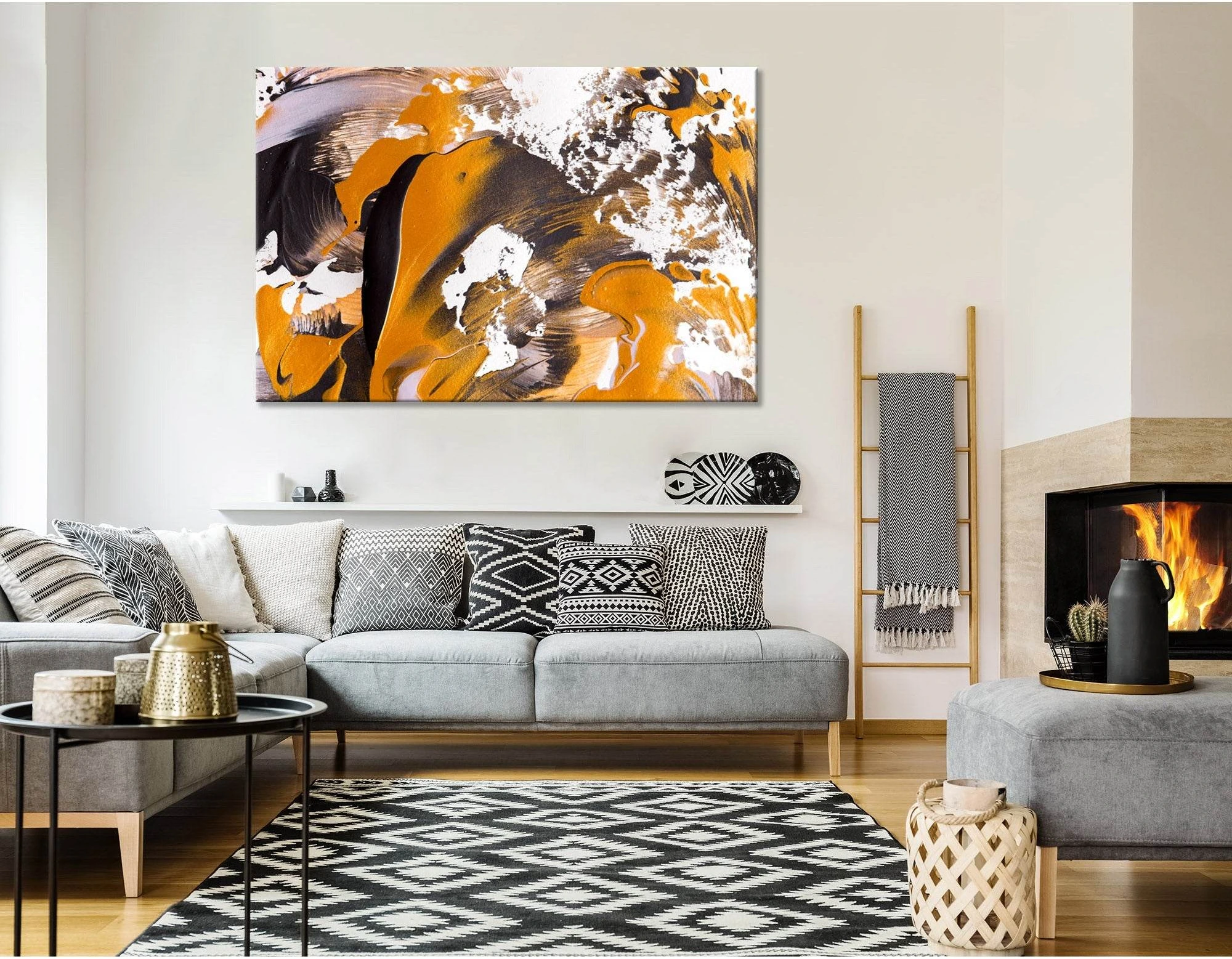 Orange, White And Black Stylish Abstract №04410 Ready to Hang Canvas Print - Zellart Canvas Prints ALL_Products
