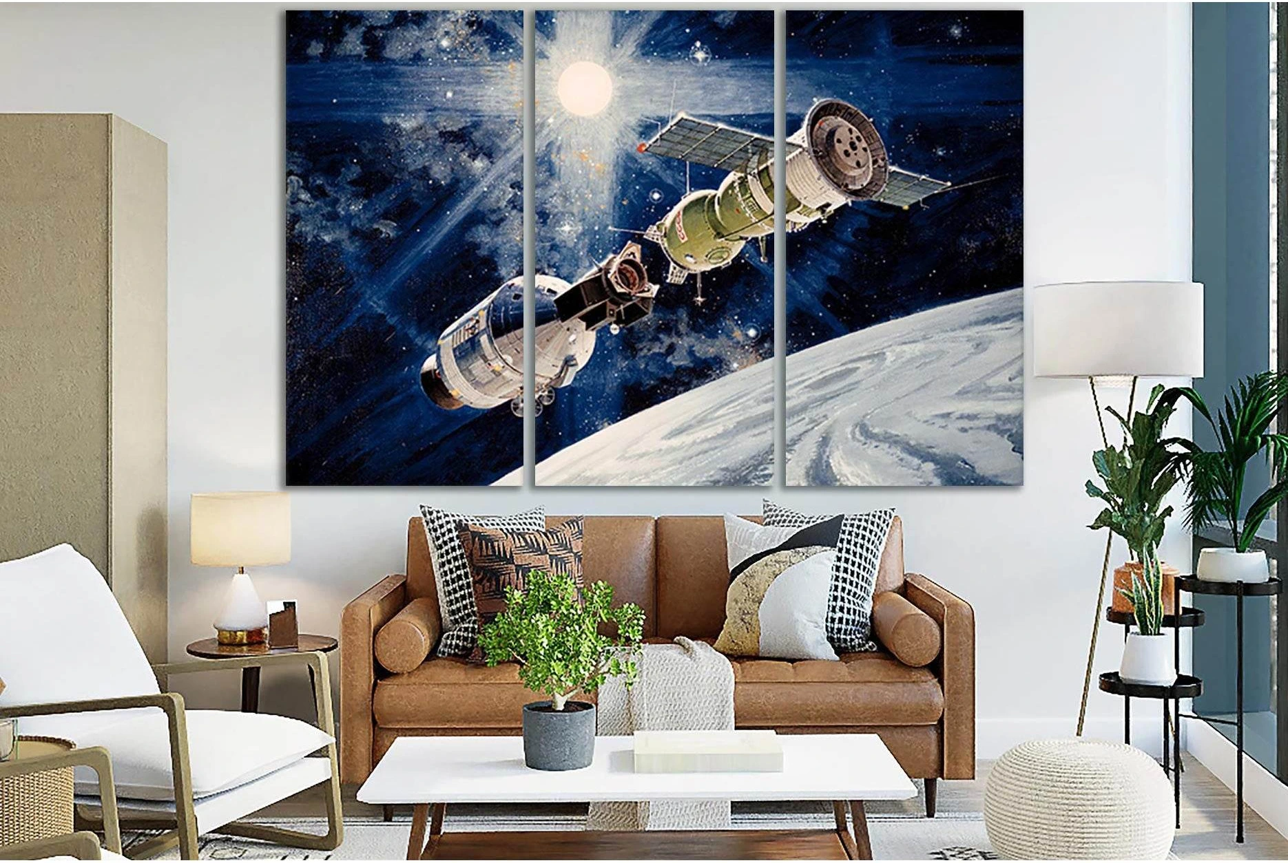 Orbital Stations Above The Planet №SL980 Ready to Hang Canvas Print - Zellart Canvas Prints 0new, ALL_Products, Astronomy & Space Canvas Wall Art