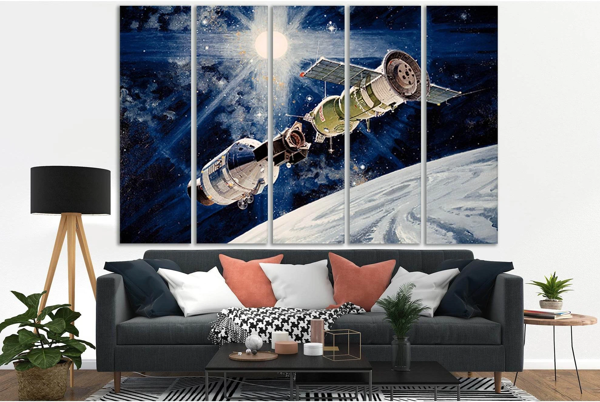 Orbital Stations Above The Planet №SL980 Ready to Hang Canvas Print - Zellart Canvas Prints 0new, ALL_Products, Astronomy & Space Canvas Wall Art