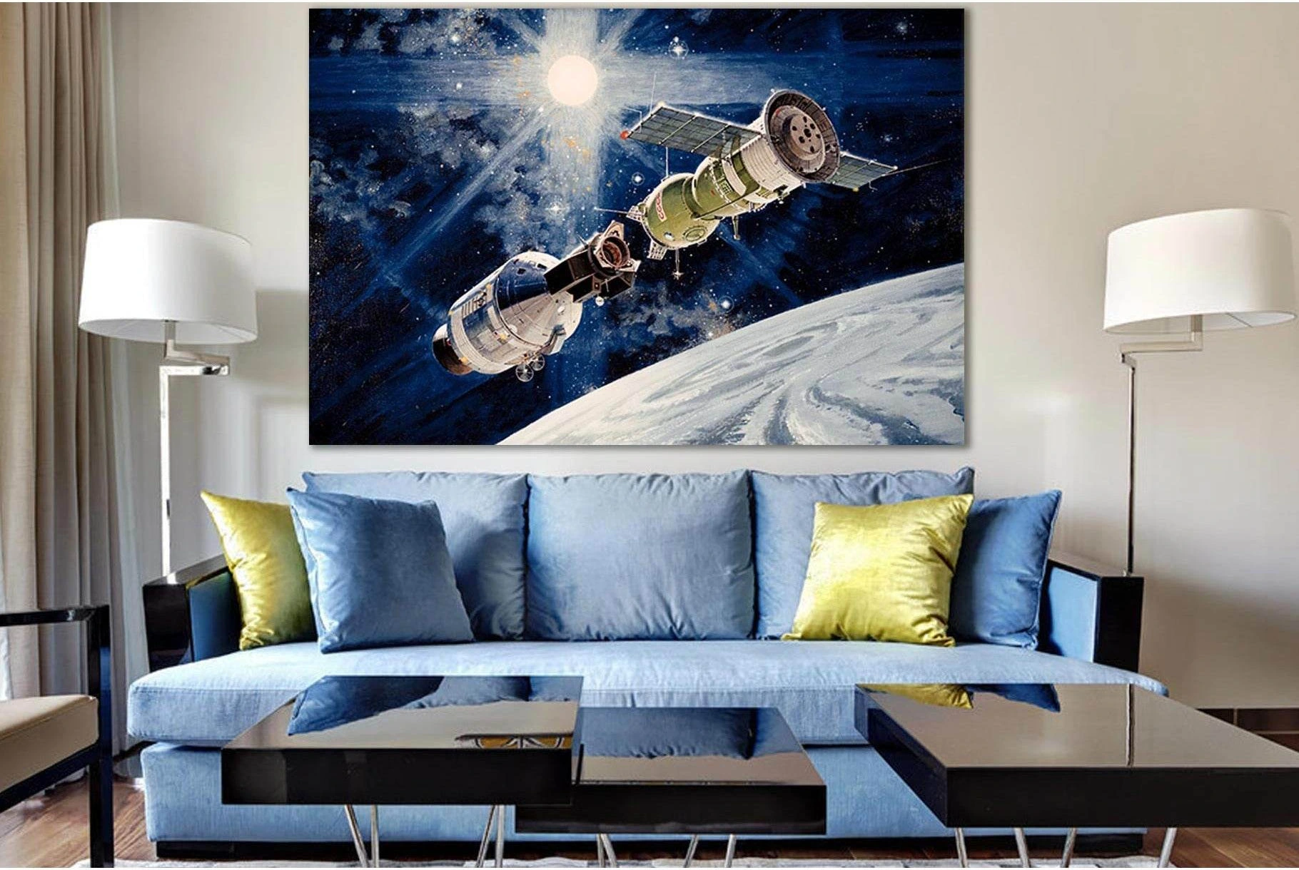 Orbital Stations Above The Planet №SL980 Ready to Hang Canvas Print - Zellart Canvas Prints 0new, ALL_Products, Astronomy & Space Canvas Wall Art