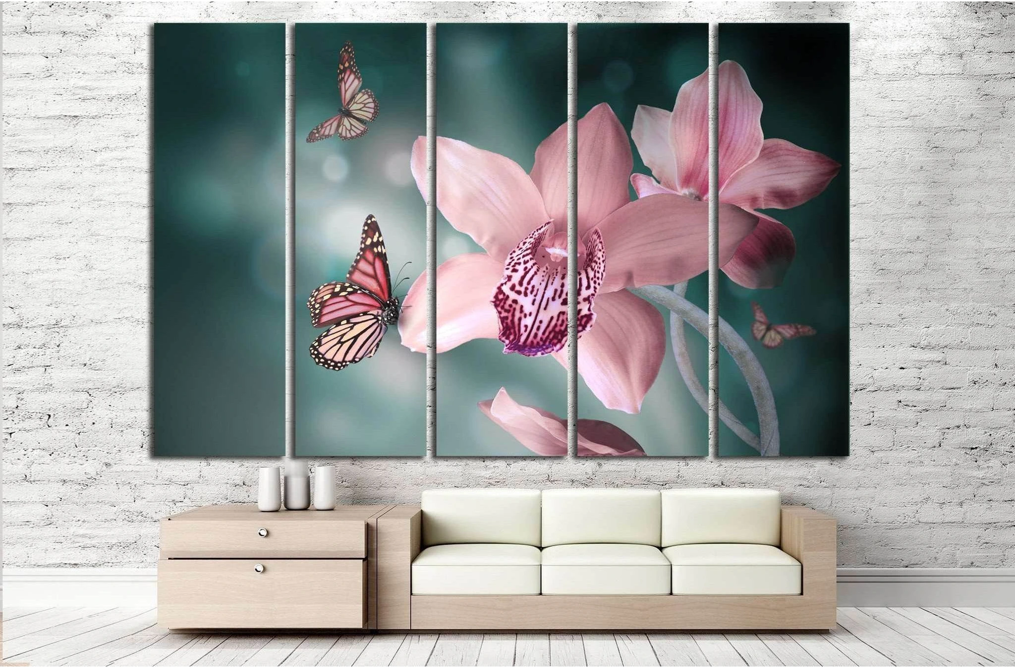 Orchids with a butterfly №729 Ready to Hang Canvas Print - Zellart Canvas Prints ALL_Products, s-729