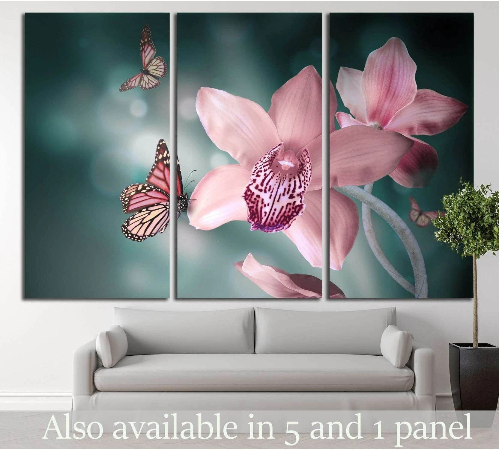 Orchids with a butterfly №729 Ready to Hang Canvas Print - Zellart Canvas Prints ALL_Products, s-729