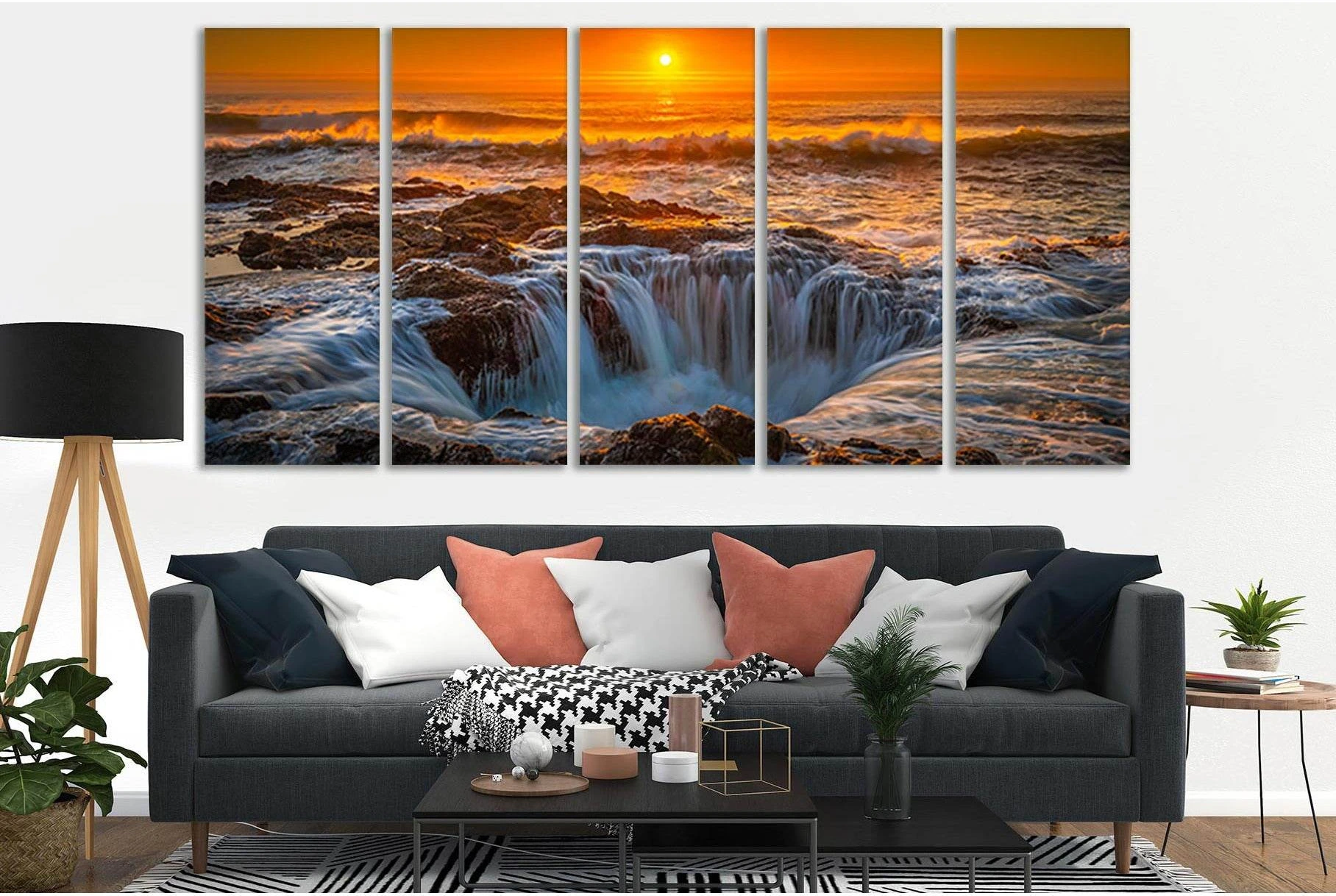 Sunrise Ocean & Foaming Waves Canvas Print Wall Art showing ocean water, wave movement and surf.