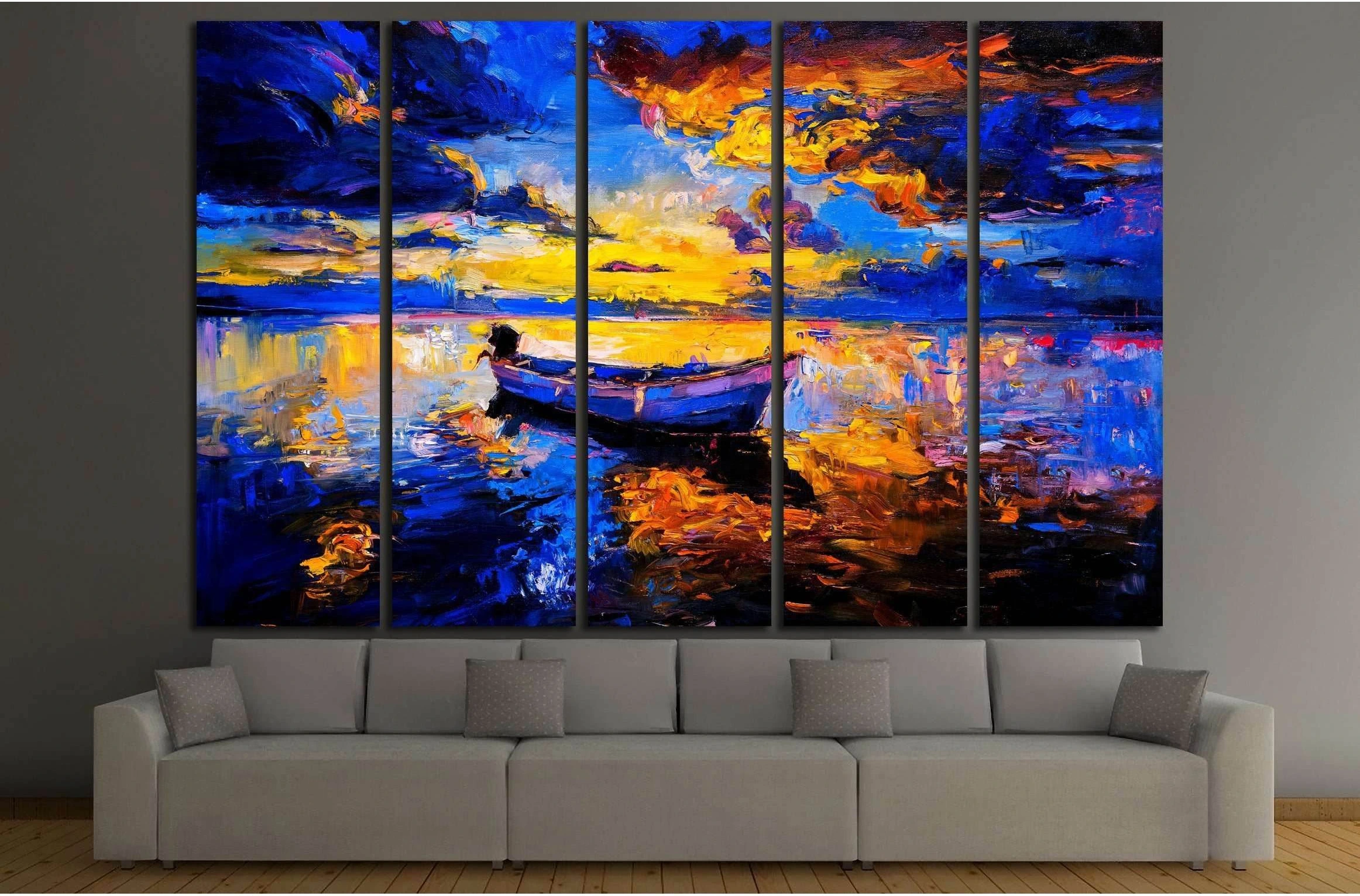 Original oil painting on canvas. Sky sunset and boat on the water №3240 Ready to Hang Canvas Print - Zellart Canvas Prints ALL_Products, s-3240