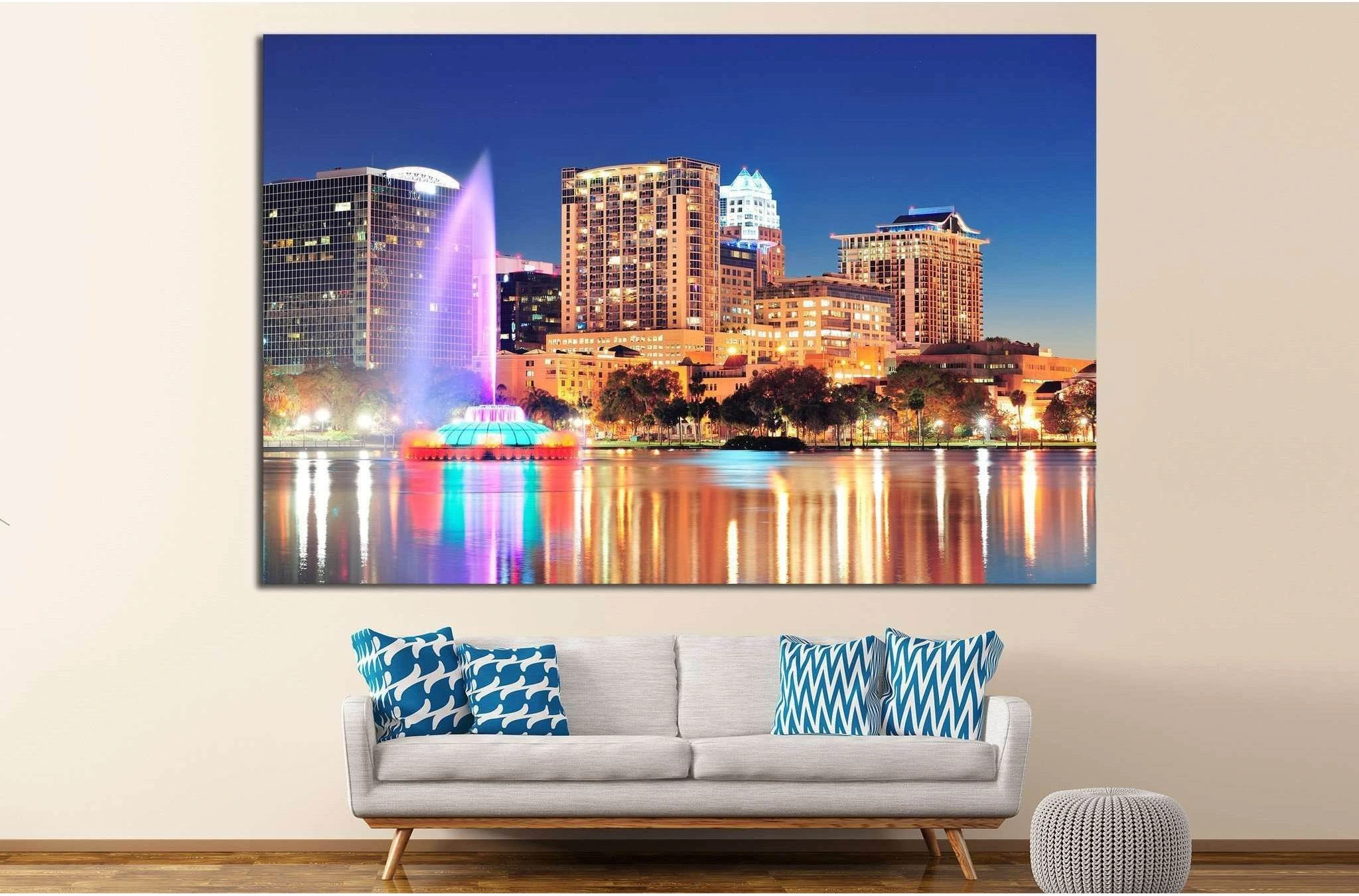 Orlando downtown skyline, Lake Eola №1202 Ready to Hang Canvas Print - Zellart Canvas Prints ALL_Products, s-1202
