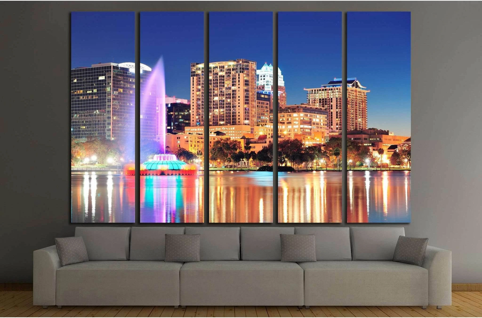 Orlando downtown skyline, Lake Eola №1202 Ready to Hang Canvas Print - Zellart Canvas Prints ALL_Products, s-1202