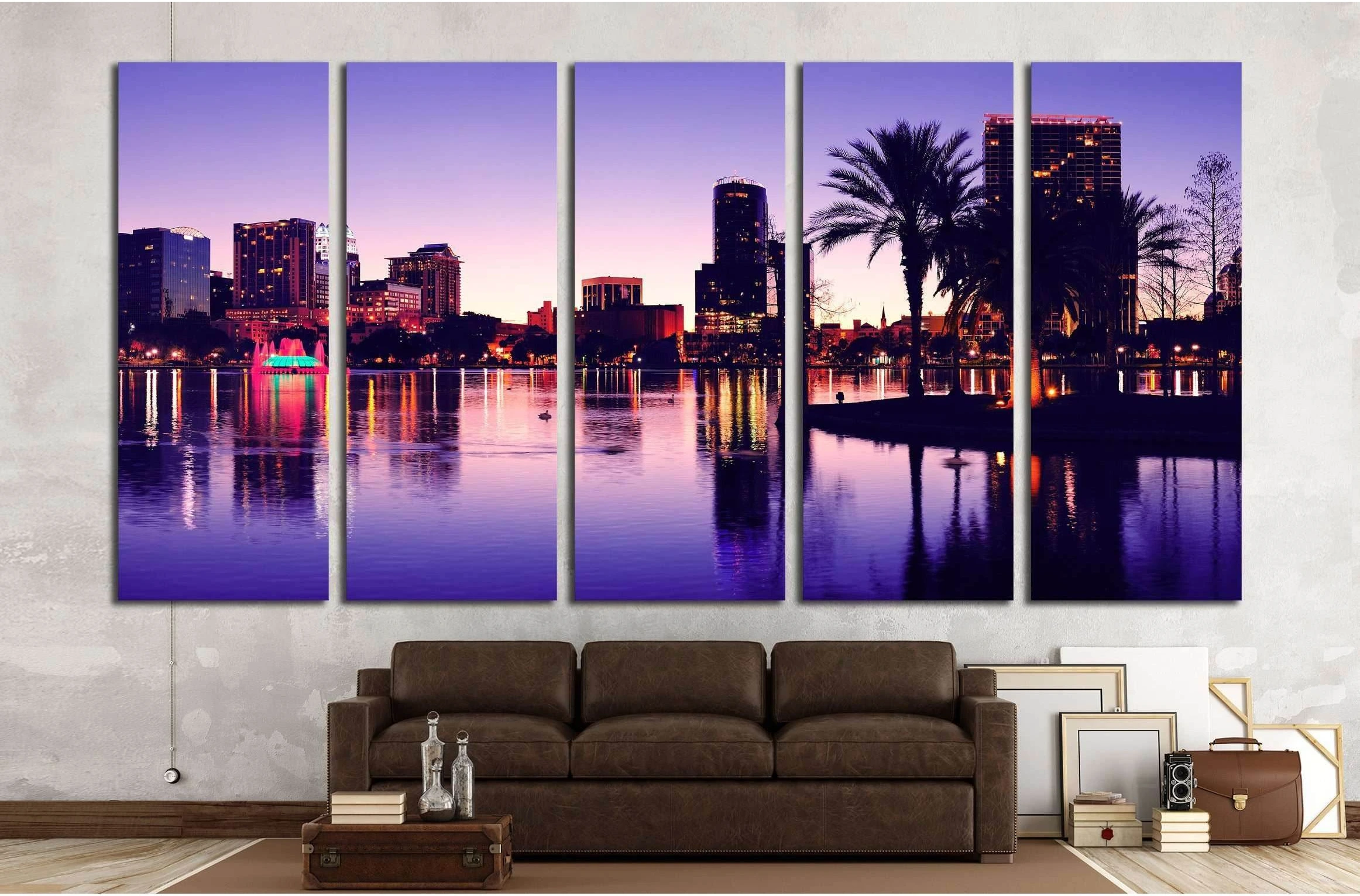 Orlando downtown skyline panorama silhouette over Lake Eola at dusk with urban skyscrapers №1675 Ready to Hang Canvas Print - Zellart Canvas Prints ALL_Products, s-1675