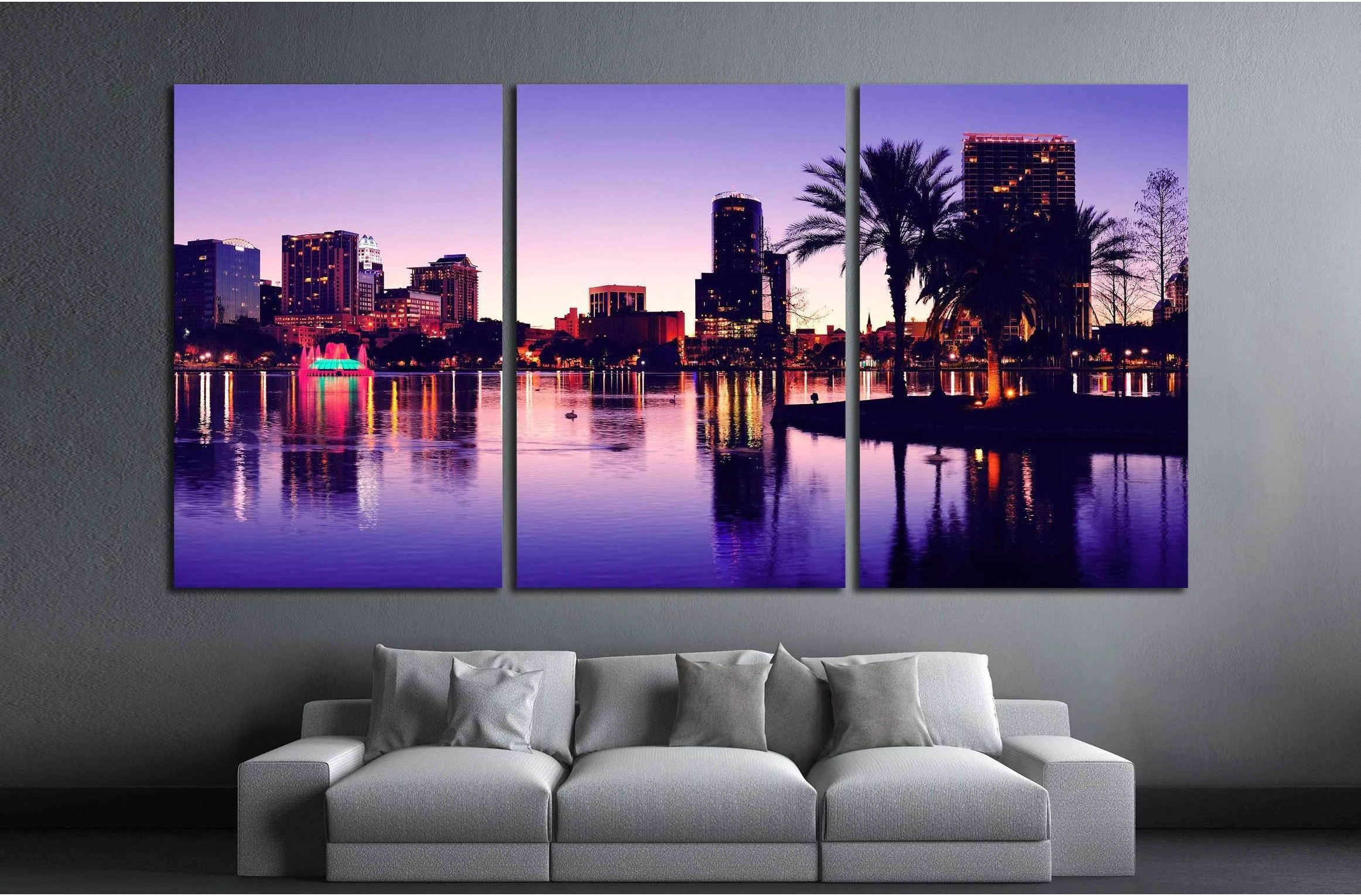 Orlando downtown skyline panorama silhouette over Lake Eola at dusk with urban skyscrapers №1675 Ready to Hang Canvas Print - Zellart Canvas Prints ALL_Products, s-1675