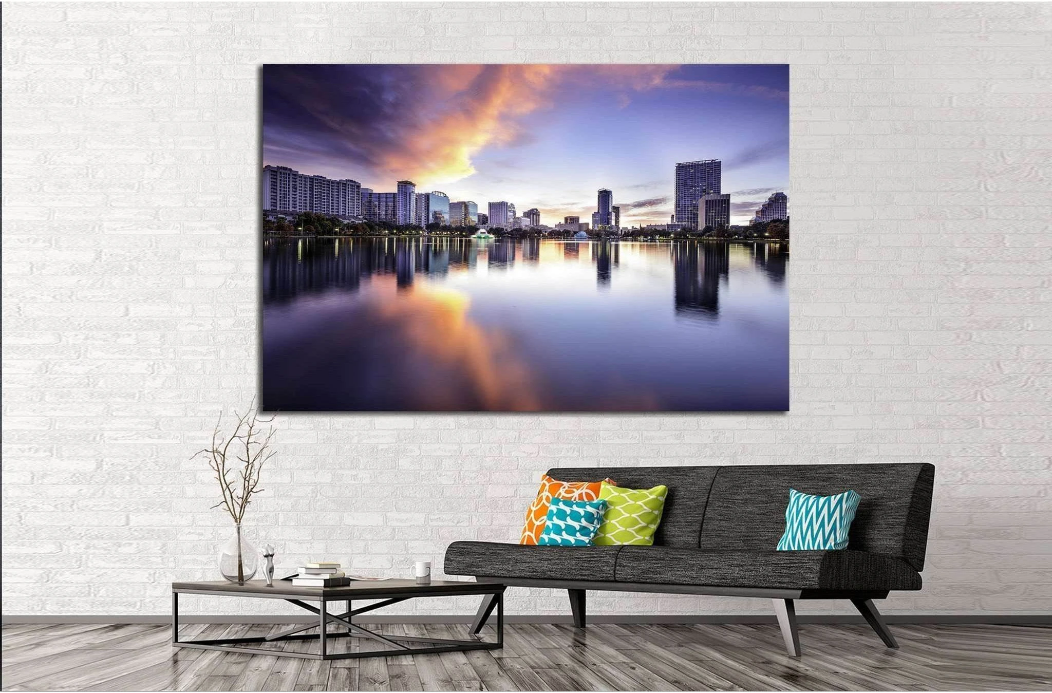 Orlando, Florida, USA downtown city skyline at Lake Eola №1939 Ready to Hang Canvas Print - Zellart Canvas Prints ALL_Products, s-1939