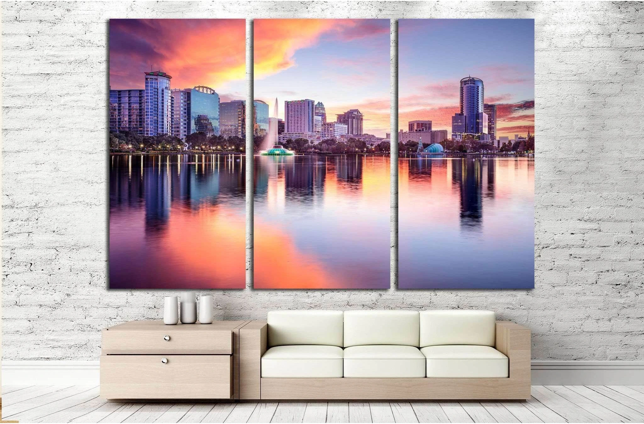 Orlando, Florida, USA downtown city skyline from Eola Park №1691 Ready to Hang Canvas Print - Zellart Canvas Prints ALL_Products, s-1691