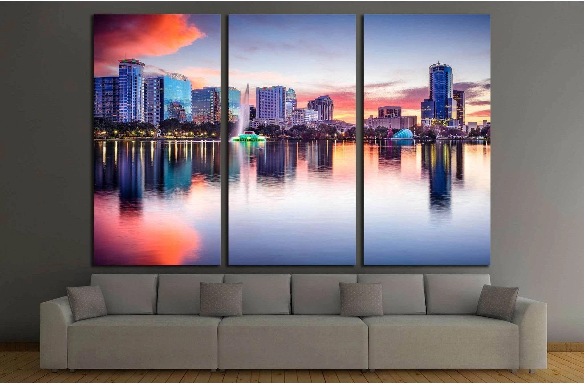 Orlando, Florida, USA skyline at Eola Lake №1696 Ready to Hang Canvas Print - Zellart Canvas Prints ALL_Products, s-1696
